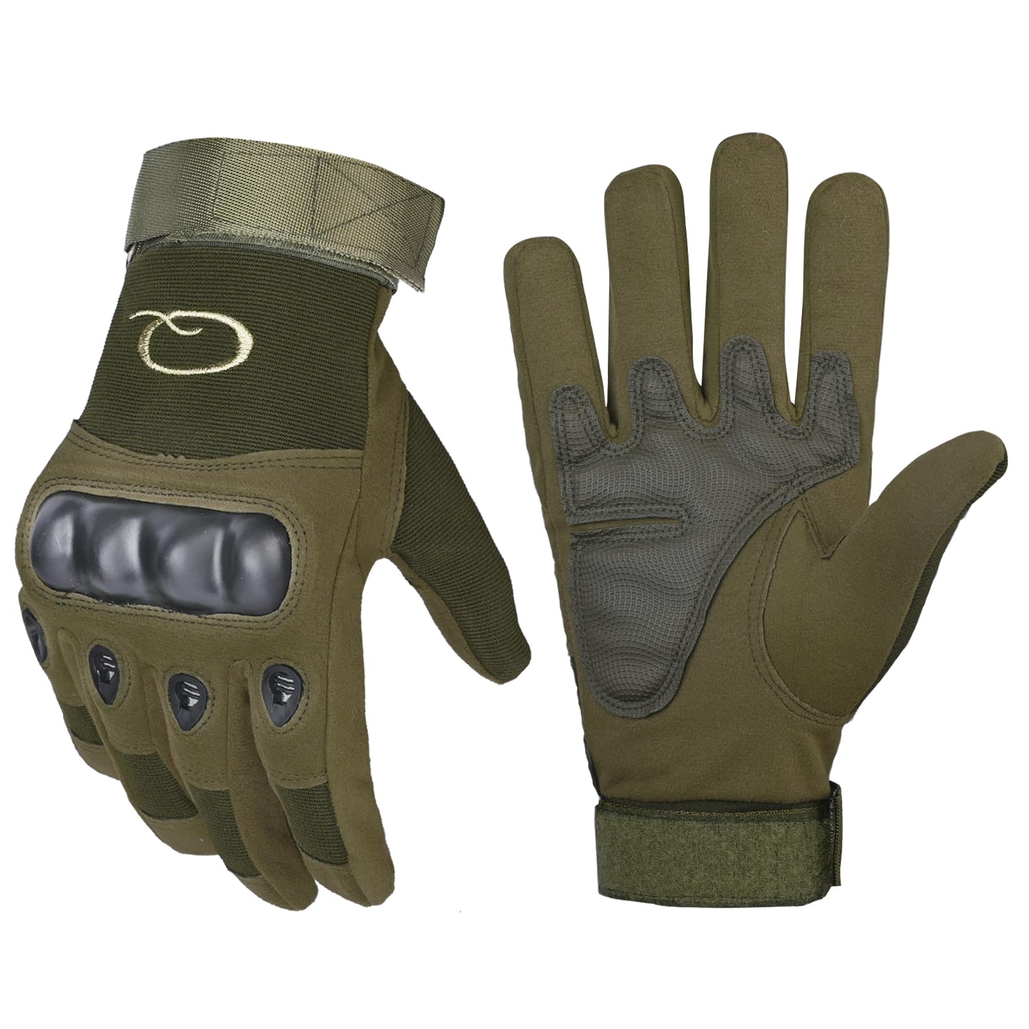 AllExtreme Full Finger Bike Riding Gloves with Protective Shell Anti-Skid Breathable Off-Road Hand Protection for Men Women Motorbike Racing Cycling Outdoor (Military Green, L)