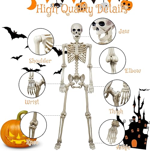 Miniatura 9 de breesky Halloween Skeleton Model for Decoration 5.4Ft Skeleton with 3Ft Skeleton with Movable Joints -Plastic Human Bones for Halloween Party, Yard