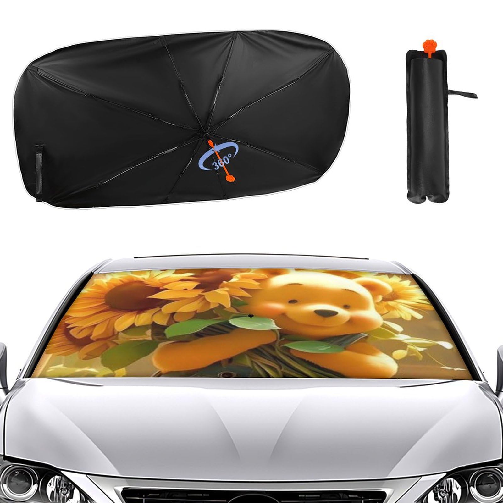 サンシェード 車 フロント 通販 日除け シェード 日よけ 車用サンシェードパラソル 傘型 折りたたみ UVカット 遮光 遮熱 フロントシェード 夏 車内  フロントガラス Sサイズ Lサイズ 日除け用品 アクセサリー 車用品 - 【BACKYARD FAMILY】- プレゼント＆ギフトのギフトモール くまのプーさん 車用 サンシェード 傘型 折り畳み式 フロントガラス用 車用パラソル 日よけ 遮光 強力断熱 日焼け対策 車内用品