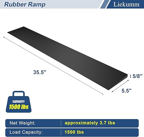 Miniatura 3 de LIEKUMM Rampa de umbral de goma de 58 pulgadas, rampas de umbral de capacidad de carga de 1500 libras para puertas, escalones, bordillos, garajes,