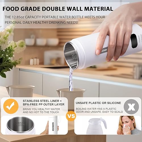 Miniatura 5 de Hervidor eléctrico de viaje, pequeña caldera de agua eléctrica para viajes y trabajo, 4 controles de temperatura, 304 controles de temperatura de