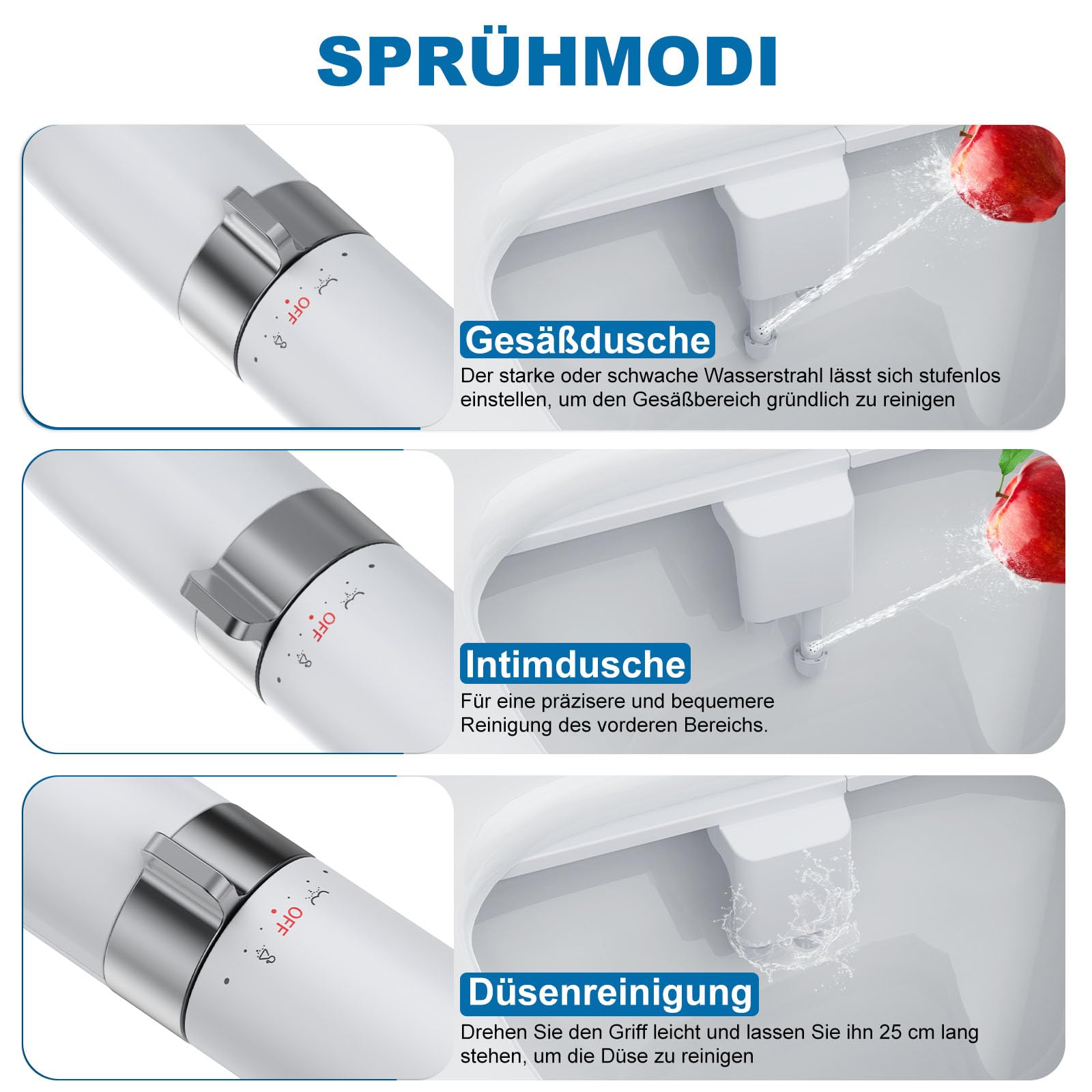 Bidet Aufsatz, Ultra-Slim Bidet Einsatz für Toilette mit Nicht Elektrischer Selbstreinigender Doppeldüse (Hintere/Weibliche Reinigung), Einstellbarer Wasserdruck, Weiß