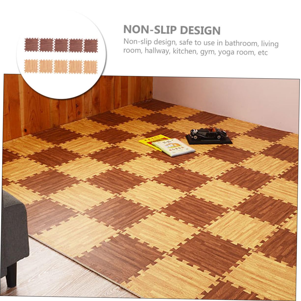 Totority 10pcs Soft Wood Grain Interlocking Floor Mats Non Slip Eva Gym Flooring for Living Bedroom Playrooms Thickened Durable Design