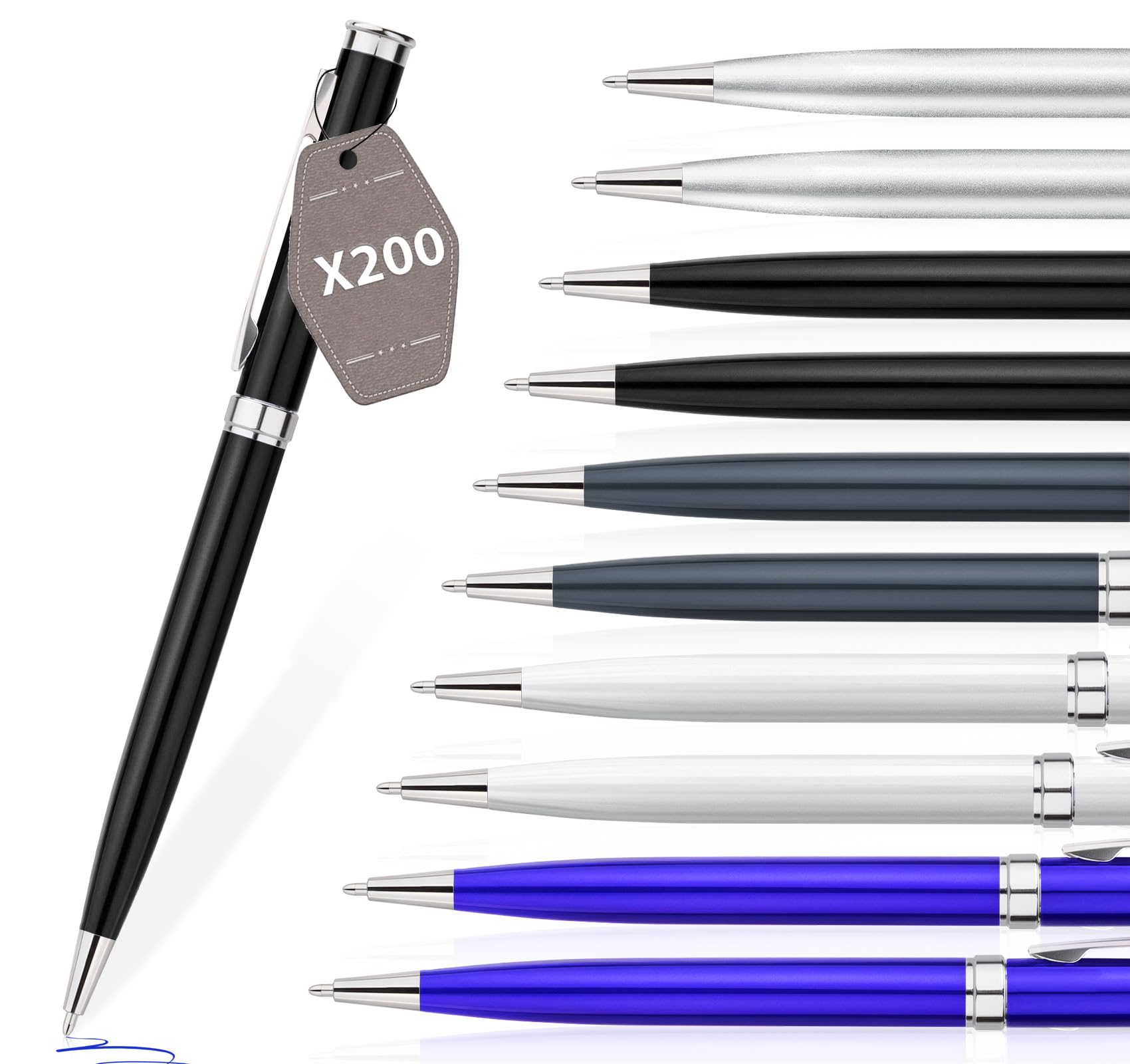 Kugelschreiber,Stift 200 stück,Ballpoint Pen,Ergonomische Schreibstifte Set,Drehkugelschreiber,Weiß Kugelschreiber mit Blau Mine