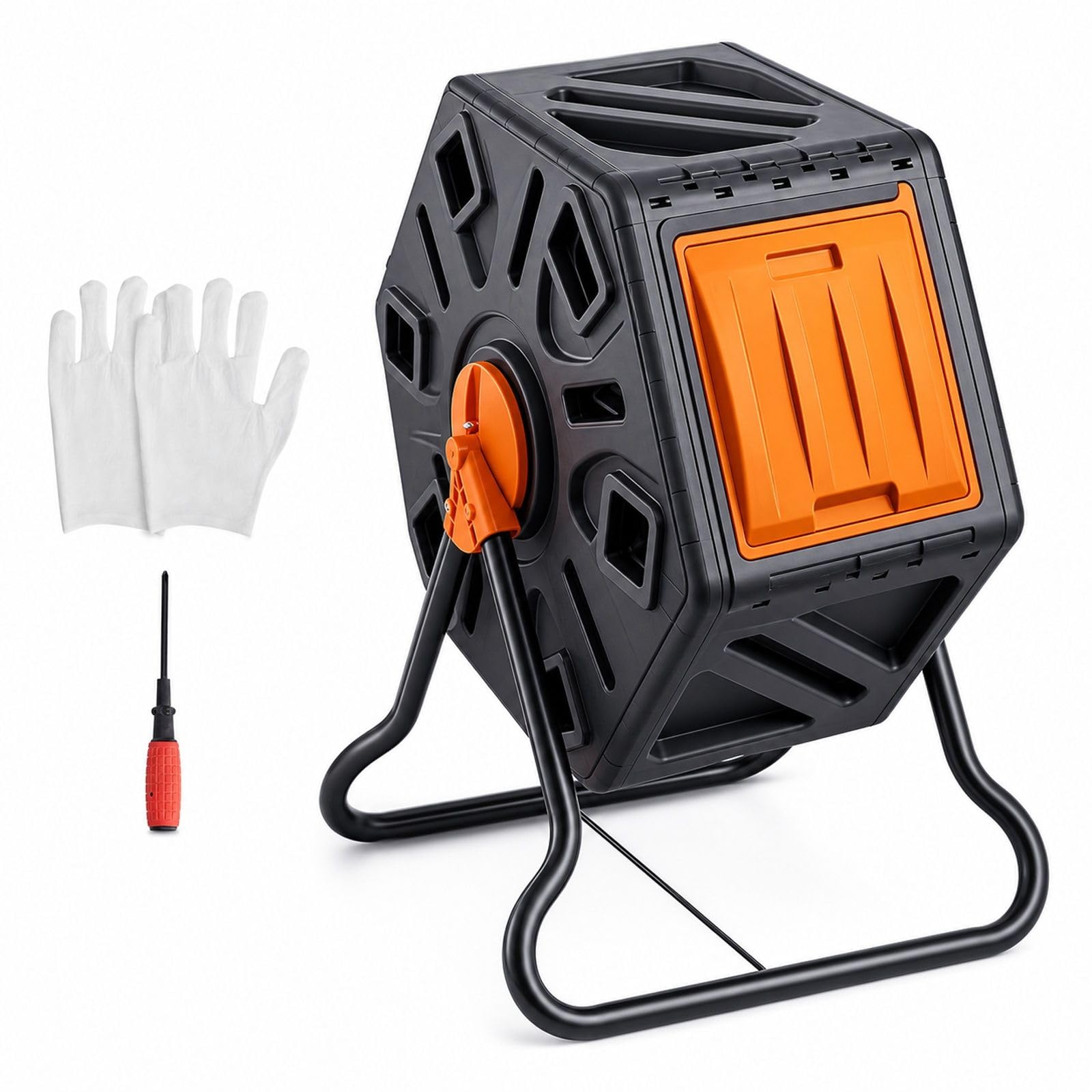Composteur Rotatif de Jardin 70 L, bac à Compost à Chambre Unique, 360° Rotatif, en PP et Acier, Charge 20 kg
