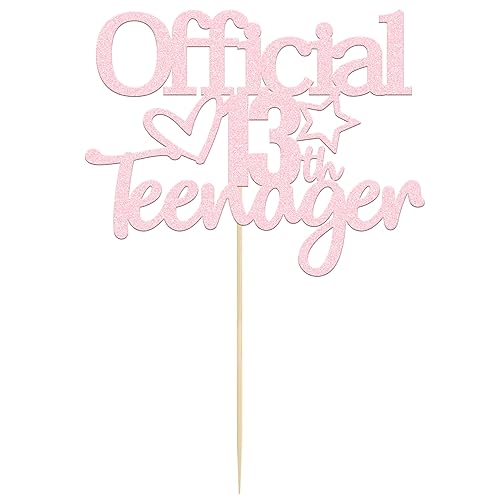 Miniatura 3 de Gyufise Decoración para tartas de 13 años con purpurina rosa claro oficialmente un adolescente, decoración para tartas de cumpleaños de 13 años,