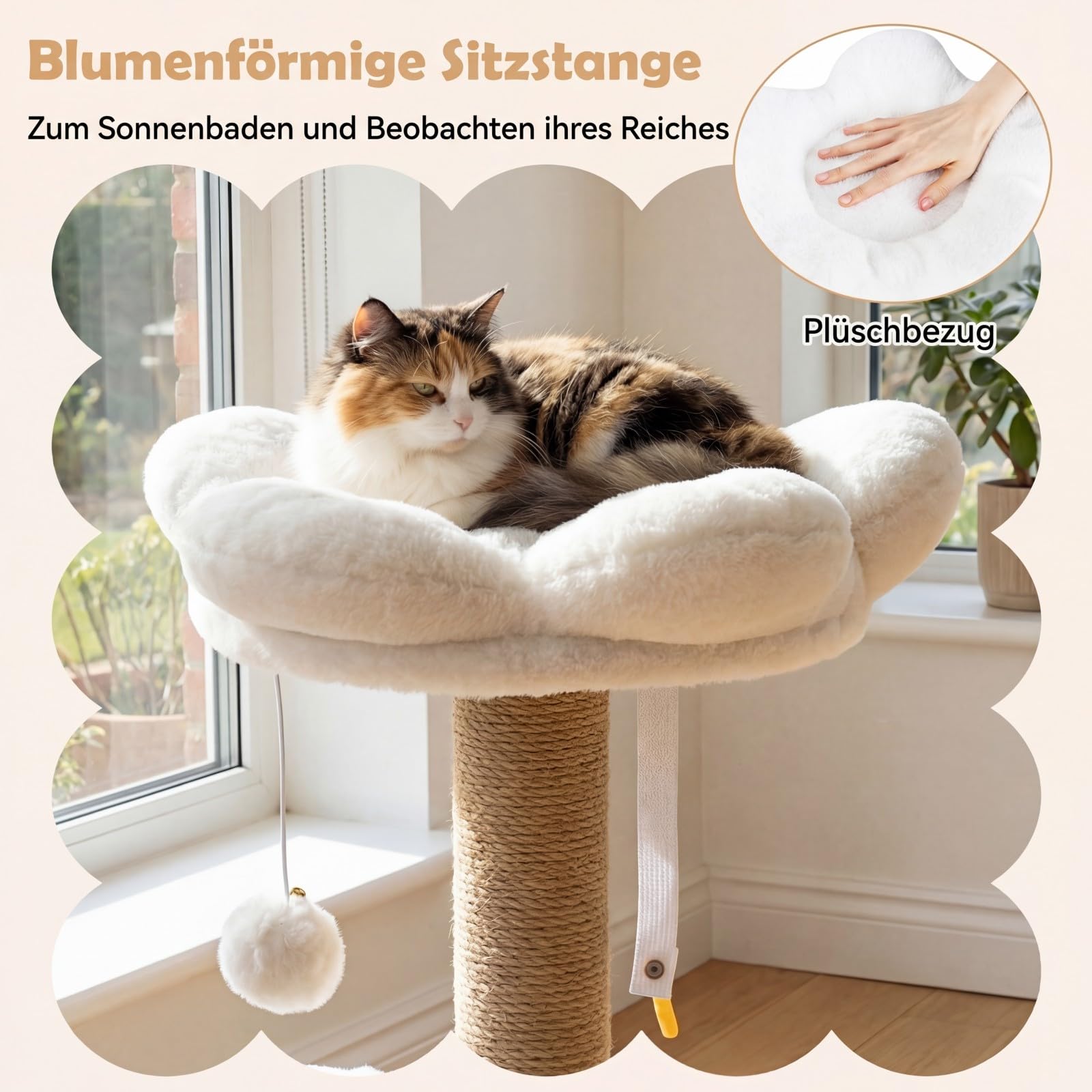 COSTWAY Kratzbaum, 96 cm, Katzenbaum mit Katzenhöhle, Plattform, Bett, großer Basis & 2 Bällen, Dicke Stämme aus Jute, Katzenkratzbaum Holz, Katzen Katzenmöbel, Kletterbaum Aktivitätsbaum (Beige)