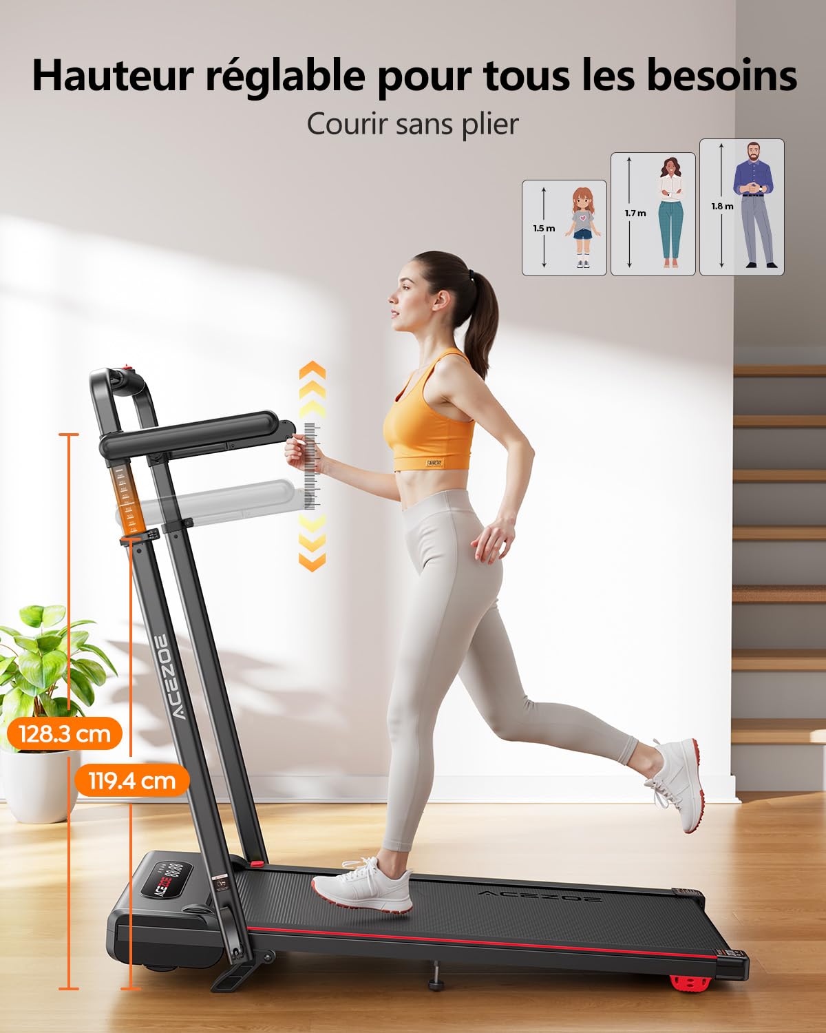 Acezoe Tapis de Marche Pliable avec Tablette, Tapis de Course | Inclinable 10% et Vitesse 12 km/h, Walking Pad Moteur 2.5 HP, Écran LED, Télécommande, 136KG pour Maison/Bureau