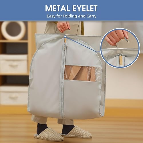 Vista 3 de Bolsas de vestir para vestidos, bolsas de ropa de 65 pulgadas de largo para colgar ropa, bolsa de ropa de vestir, cubierta de vestido gris
