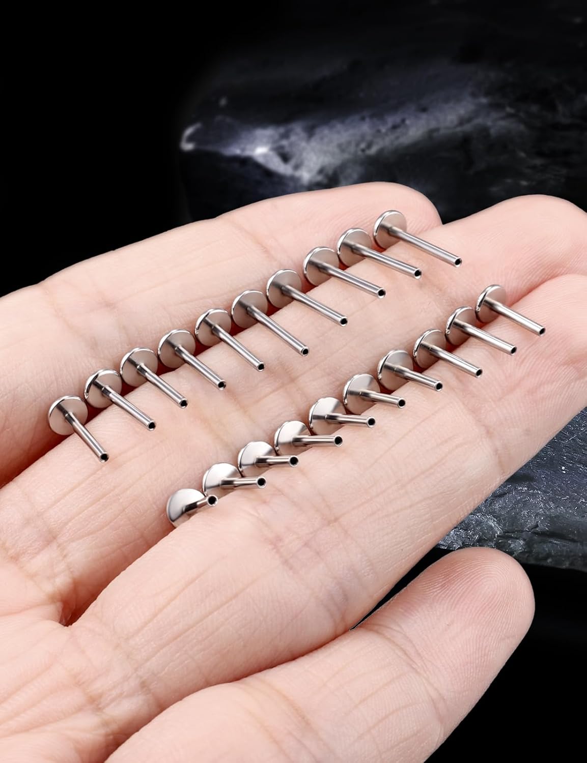 20G 18G 16G Surgical Steel Threadless Replacement Post Bar Flat Back Stud Earrings For Nose Forward Helix Cartilage Tragus Conch Lobe Medusa Labret Lip Ring Piercing Jewelry For Women Men