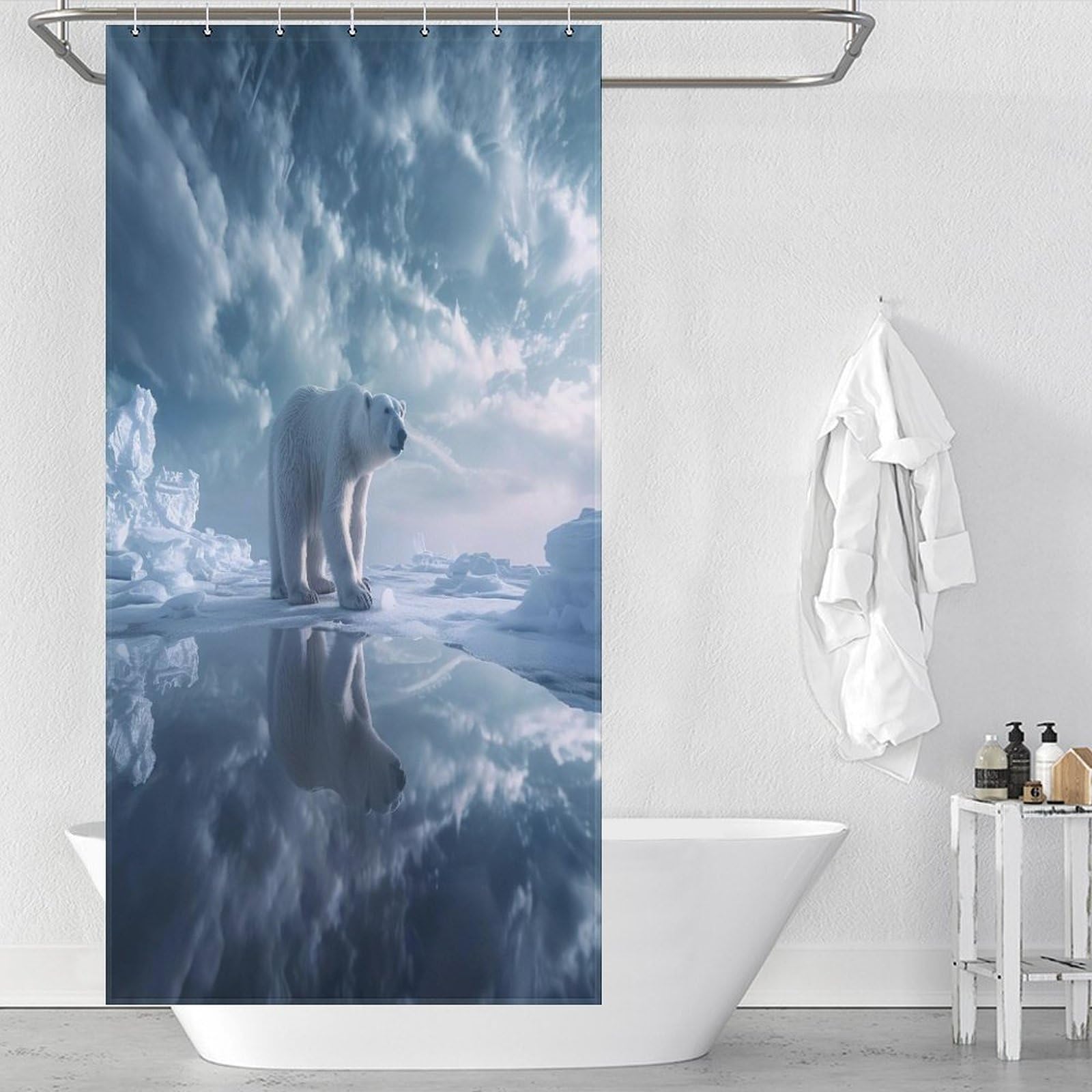 Rideau de douche ours polaire imperméable 92x183cm rideau salle de bain tissu