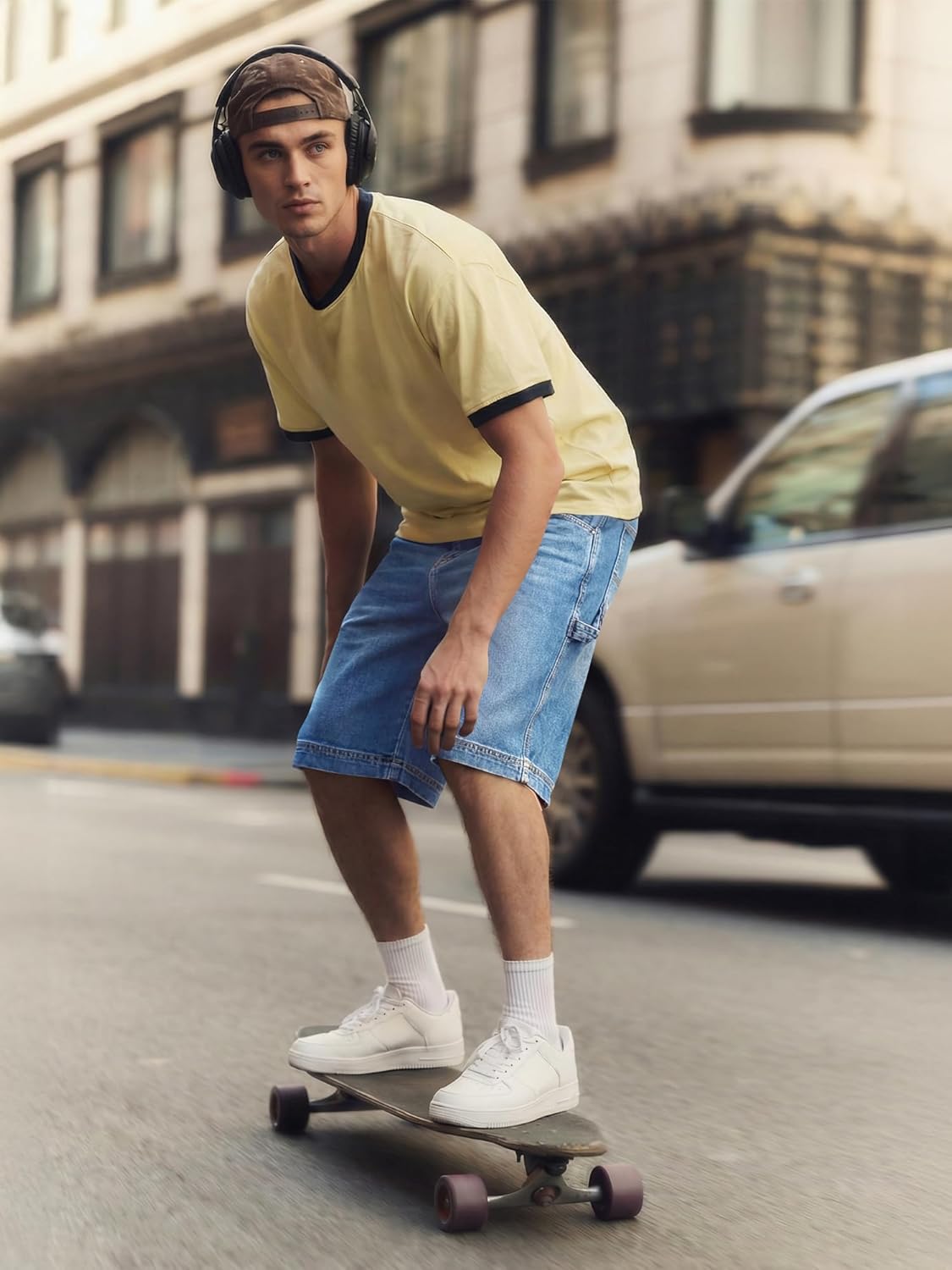 JMIERR Mens Baggy Jeans Shorts Relaxed Fit Jorts Wide Leg Streetwear Vintage Carpenter Denim Shorts with Hammer Loop - Image 6