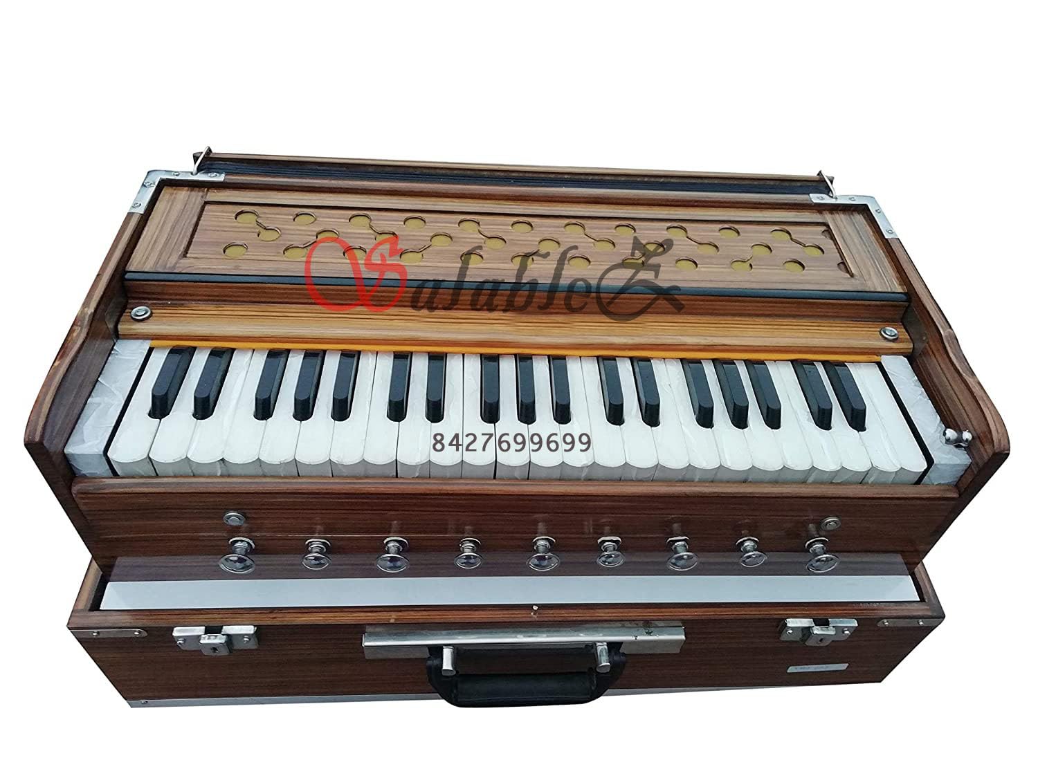 Salablez® 42 Keys 9 Stopper Folding(Portable) Harmonium With Coupler, Quality Reeds: 1 Base + 1 Male For Rich Sound Folding Portable Harmonium Classical Sound System Hard Key Sound With Free Bag