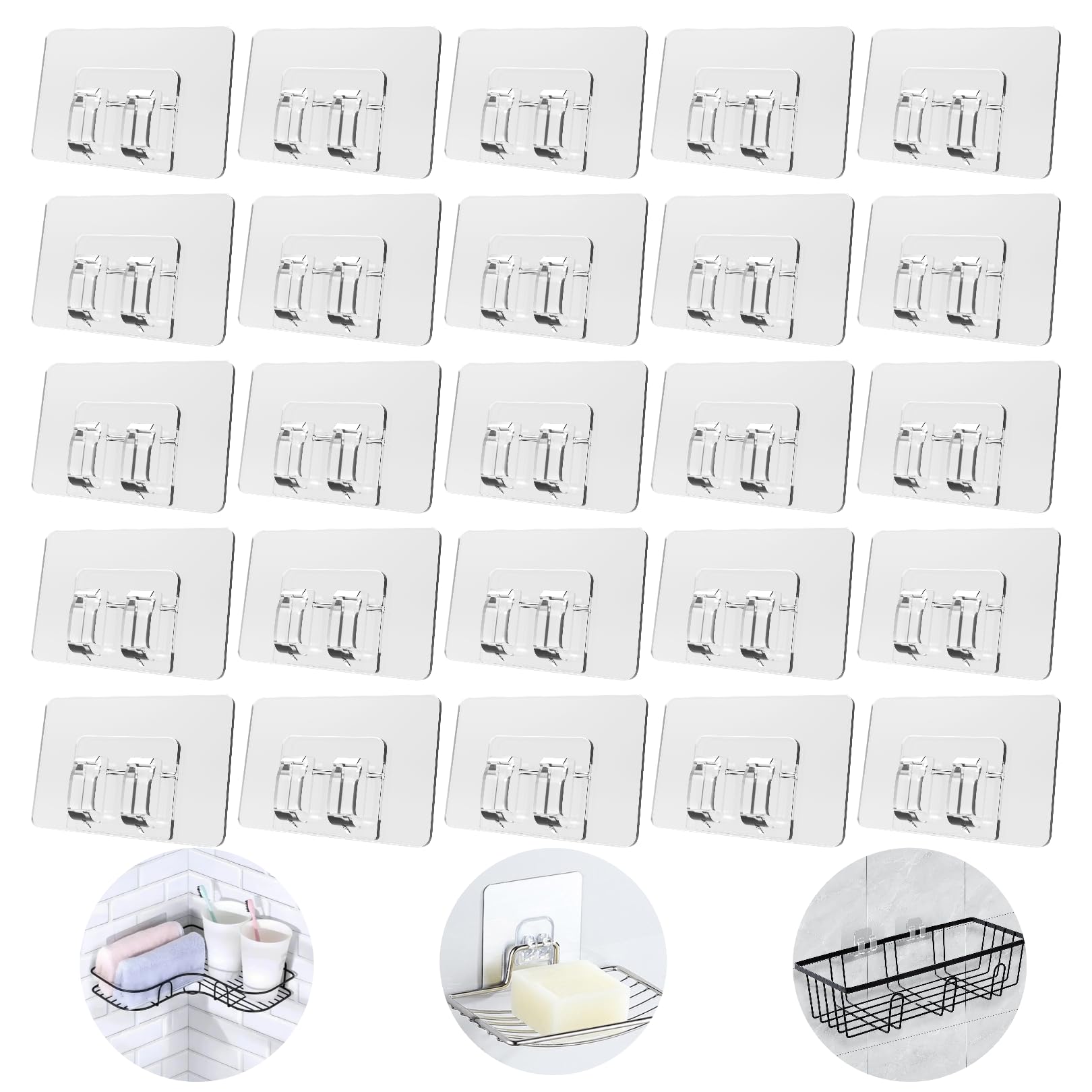 AFFAVON 25Pack Shower Caddy Adhesive Replacement Strong Waterproof Adhesive Hooks Strips for No-Drill Corner Shelves Bathroom Storage Kitchen