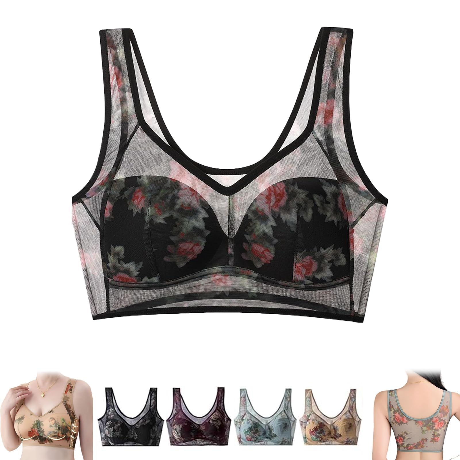 VGJPHHAM ElleBloom – Kühlender Komfort-BH aus Eisseide, bequemer Spitzen-BH ohne Knöpfe von Ellebloom für ältere Frauen (Black,6XL)