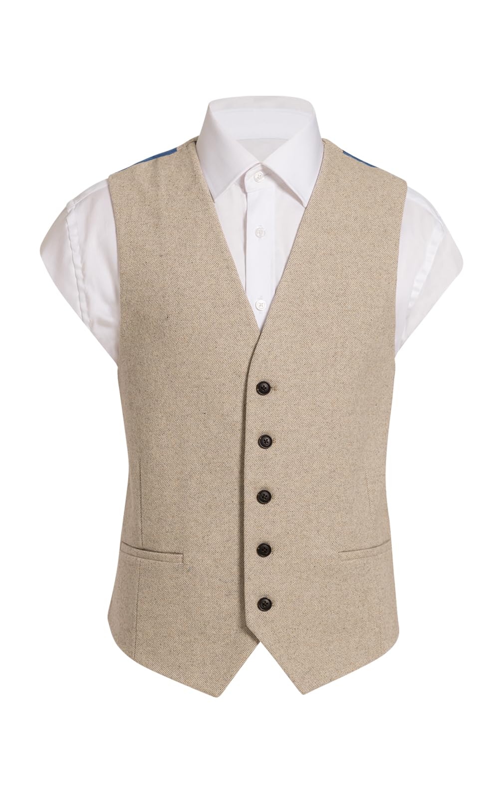 Dobell Mens Stone Twill Tweed Waistcoat Regular Fit Wool Blend-S (34-36in)