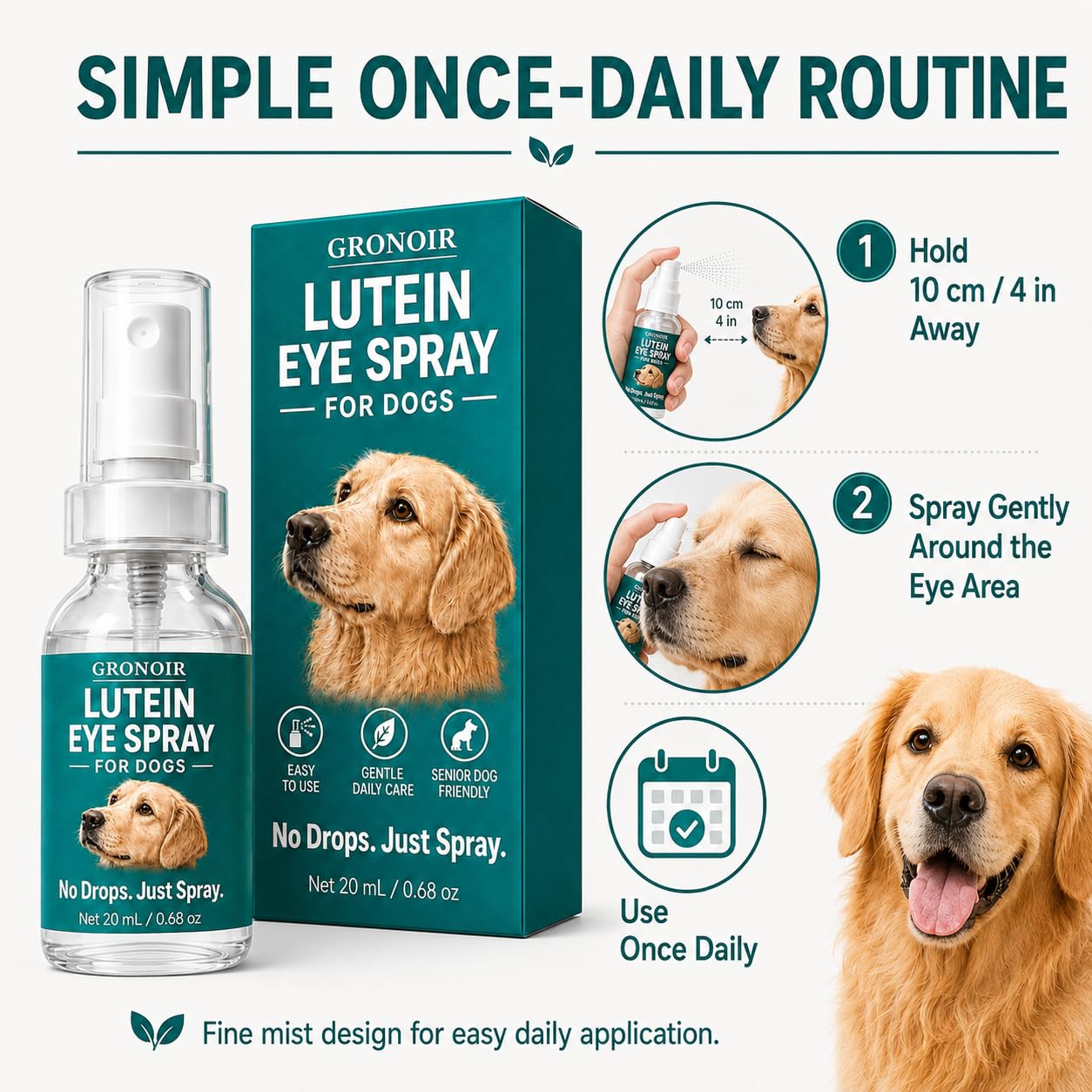 Gronoir Lutein Eye Spray for Dogs, Daily Dog Eye Area Care Mist with Marigold Flower Extract, Vitamin E and Bilberry, Easy Once-Daily Application, 20 Ml / 0.68 Fl.Oz — Amazon image 5