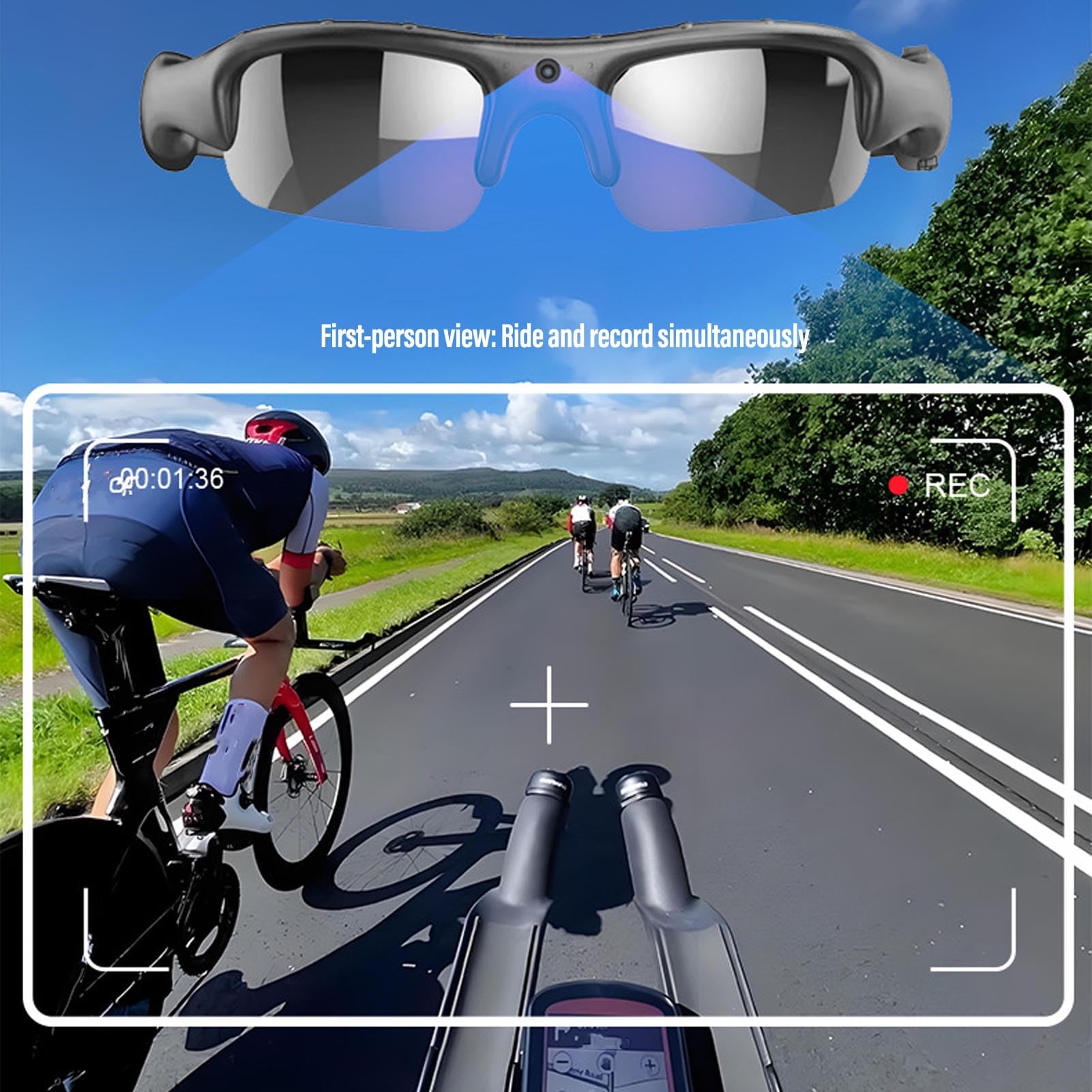 Occhiali da Sole Occhiali Sportivi, HD 1080P Stabilizzazione Intelligente Supportano Fino a 128G per Attività All'aperto (Lente Polarizzata)