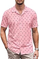 Vista 16 de COOFANDY Camisa casual con botones para hombre, manga corta, sin arrugas, camisa de verano