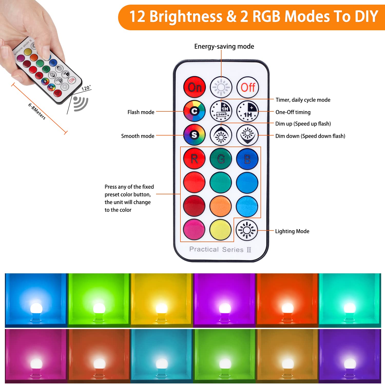 REYLAX Kolorowe żarówki LED RGBW Żarówka E27 10 W, ściemniane żarówki Edison Dual Memory 12 kolorów żarówek LED, bezprzewodowy pilot zdalnego sterowania w zestawie, do domu baru KTV Party