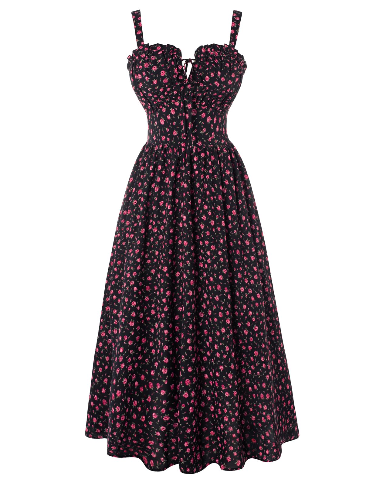 SCARLET DARKNESS Damen Sommerkleid Lang Ärmellos Blumendruck Chiffonkleid Spaghettiträger Strandkleid mit Taschen