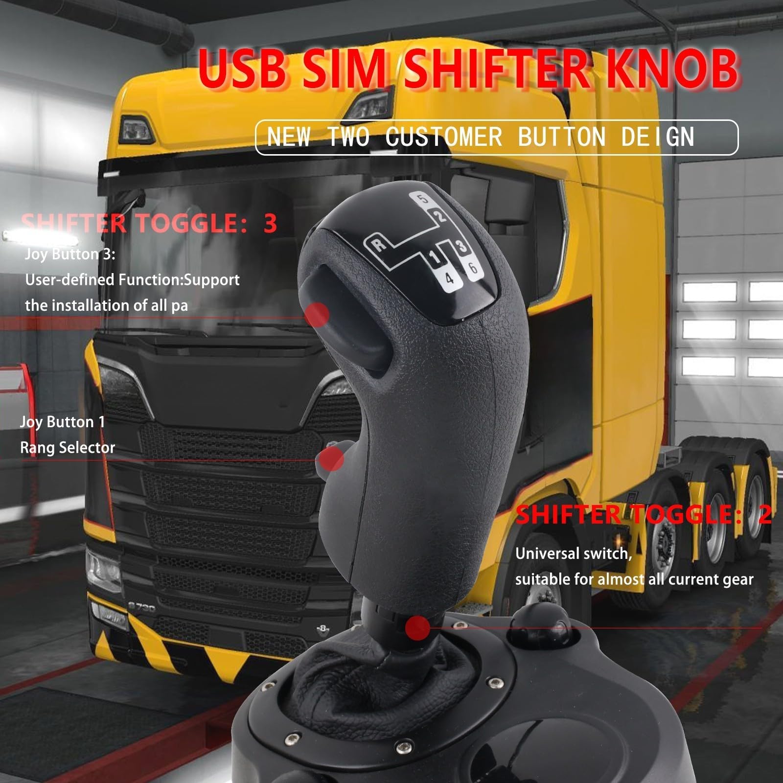 Pommeau de levier de vitesse USB haut-bas, pour manette de vitesse PC USB, pour Logitech G923 G29 G27 G25 TH8A, pour ETS2 et pour ATS, pour simulateur de vitesse de camion Scania
