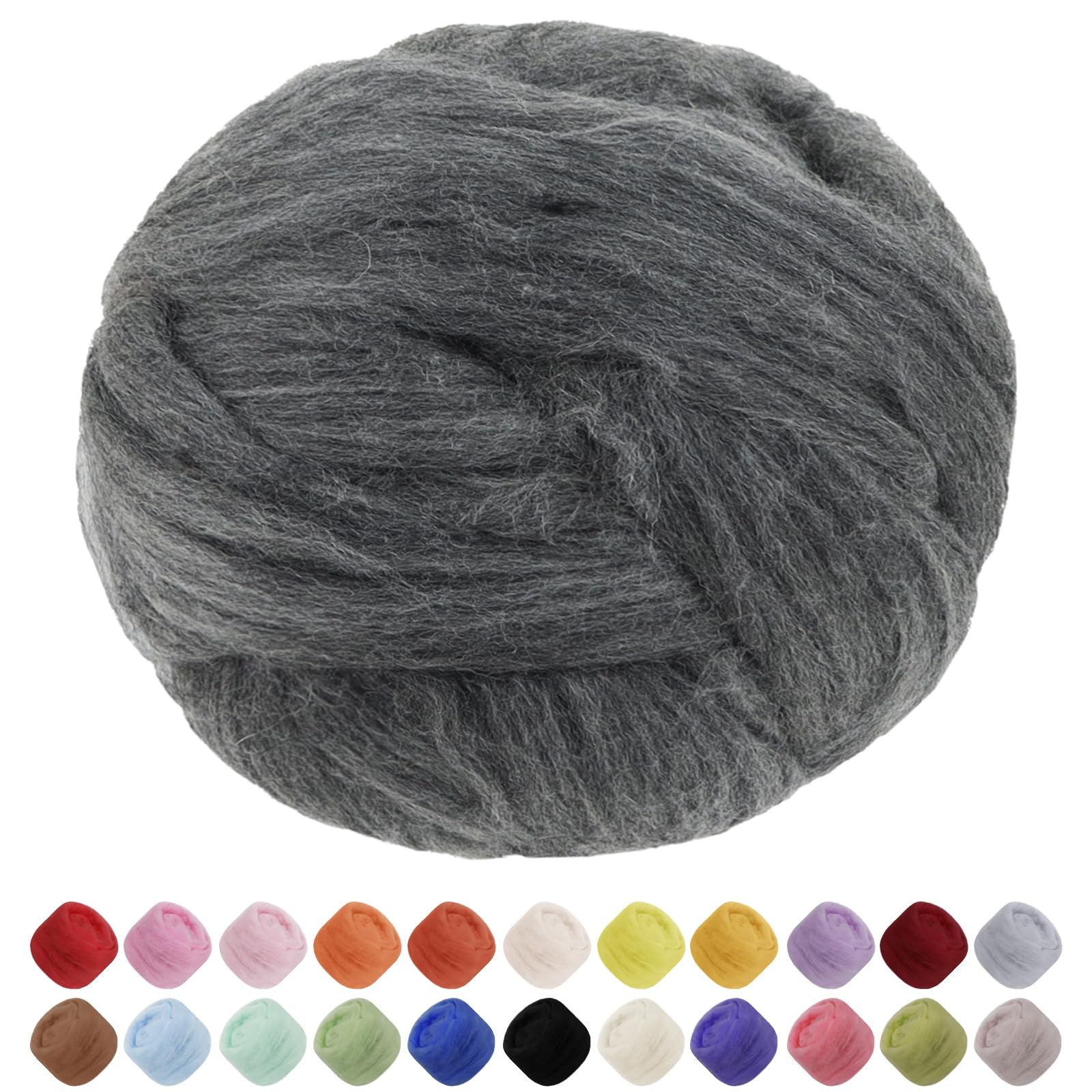 JeogYong Needle Felting Wool, 7.05oz Wool Roving Chunky Wool Yarn, Hemp Grey Wool Roving Yarn for Needle Felting, Wet Felting, Felting Projects, DIY Crafts
