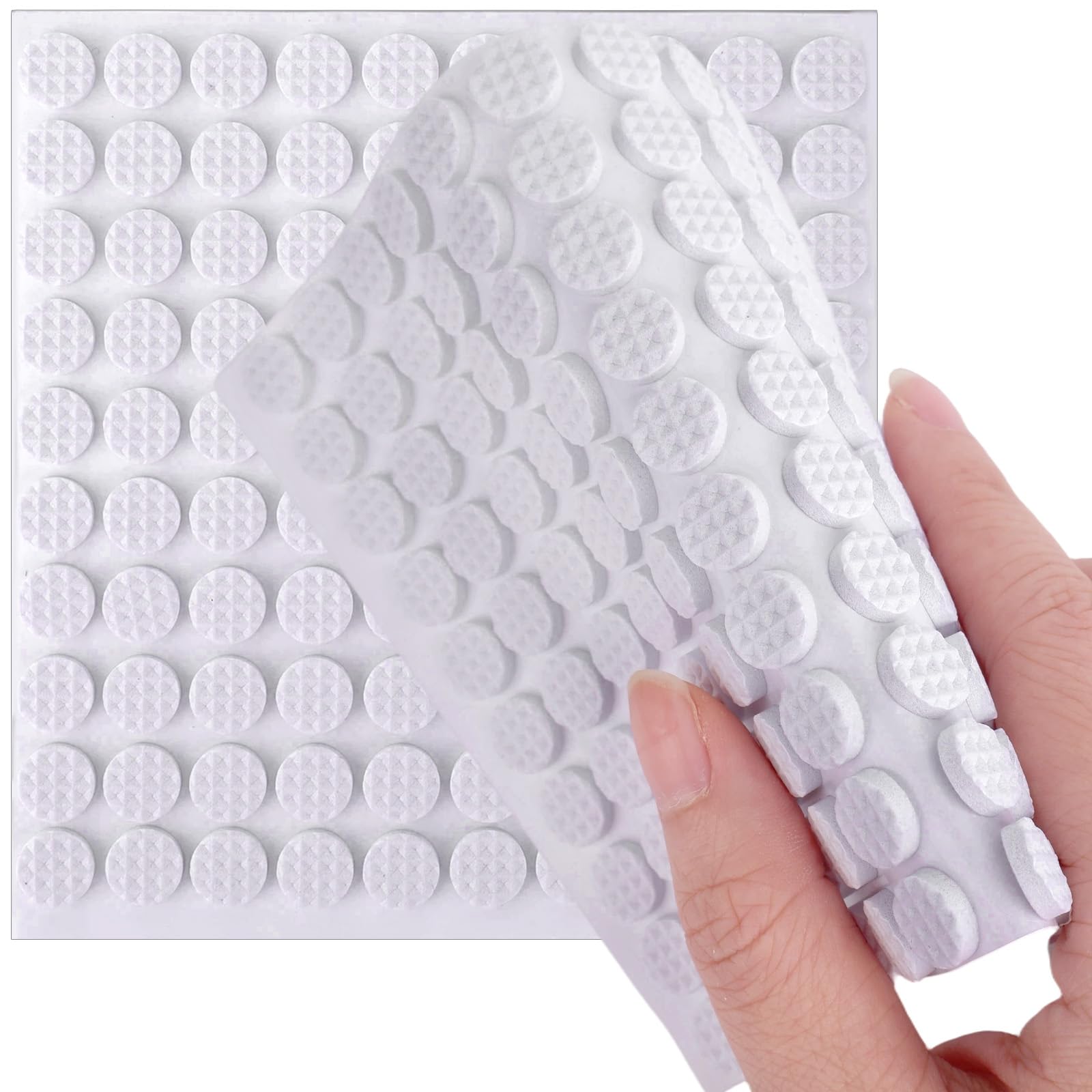 300pcs Mini Foam Felt Pads, 1cm/0.39in Diameter Circle Small Furniture Tiny Thin Felt Pads Self Stick Furniture Bumpers Mats Dots for Tables Drawers Cabinets Doors and Windows (White)