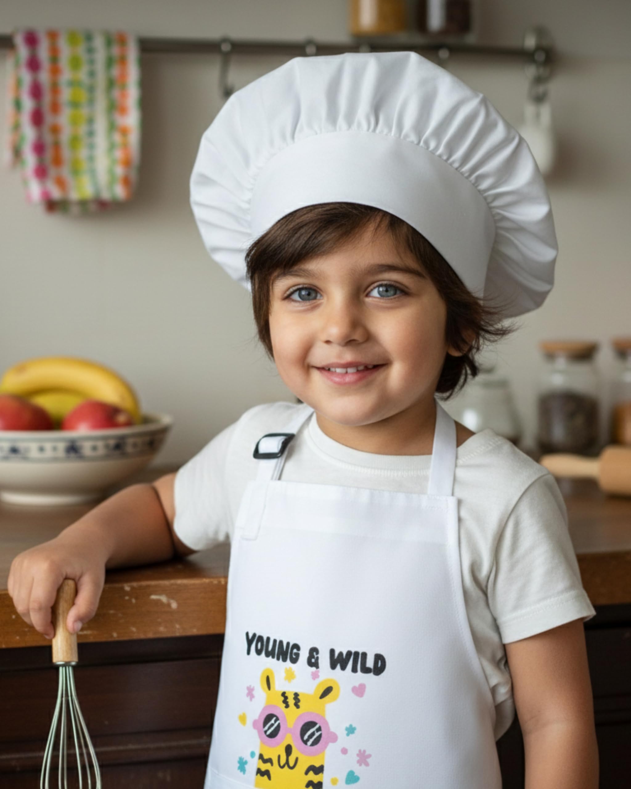 RUSTIQUE LINENS Kids Waterproof Apron with Free Chef Hat – 100% Polyester & AQUAVENTISM™ Breathable Membrane | Water-Resistant, Easy Clean | Ages 7-12| Ideal for Arts, Crafts & Cooking 2