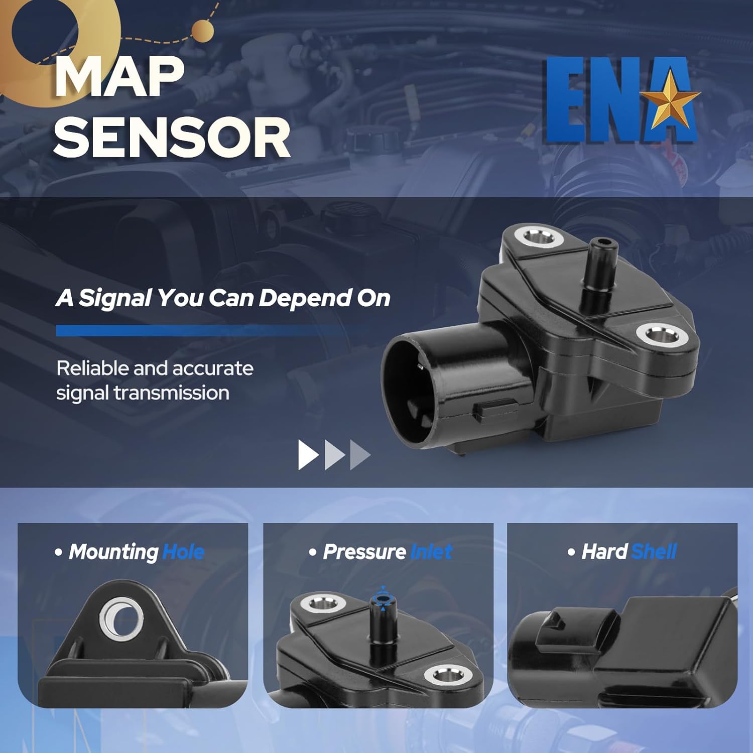 ENA Manifold Absolute Pressure Sensor Compatible with 2001 2002 2003 2004 2005 Honda Acura Isuzu Civic Accord CRV Odyssey Prelude S2000 Civic del Sol Integra TL Oasis Replacement for AS64 37830P0GS00