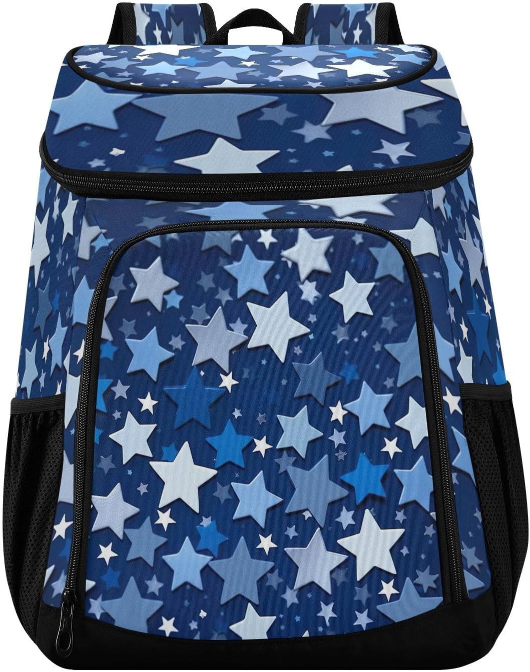 Blue Star Pattern Cooler Backpack 36 Cans Leakproof Waterproof Backpack Cooler Bag Beach Accessories Travel Camping Fishing Backpack for Women Men