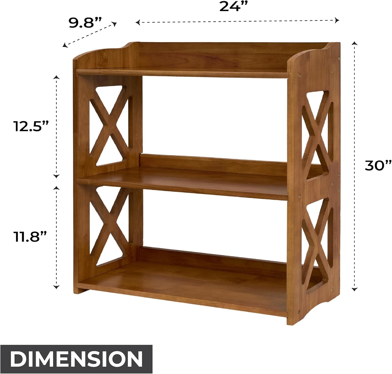 Brown Bookcase by Natural Wood, 4 Tier Bookshelf, Small Book Shelves Freestanding Display Storage Shelves. Open Bookshelf for Bedroom, Living Room and Office (Brown, 3 Tier) - Image 3