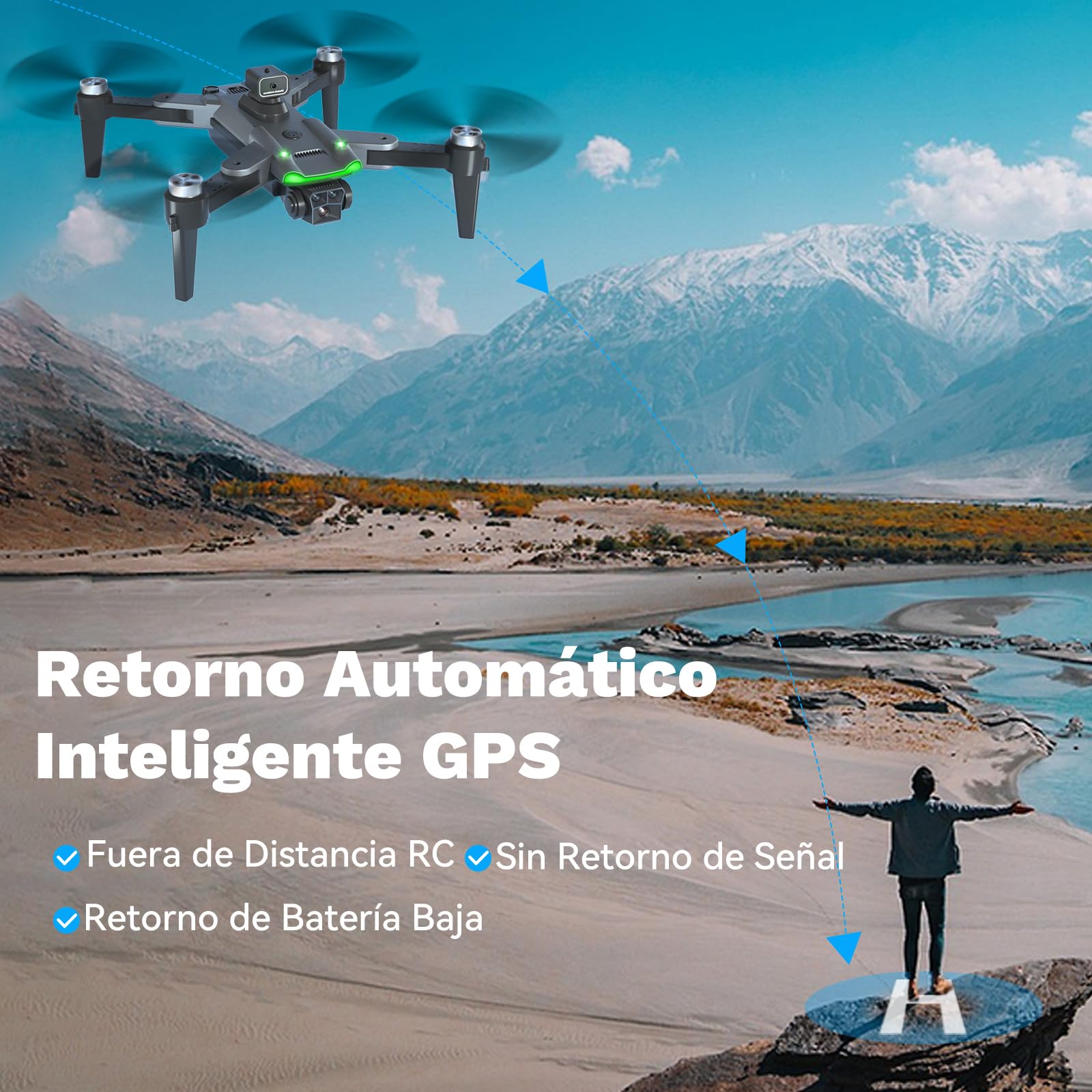 Dron con Cámara 4K para Adultos, S166 GPS, 3 Baterías 60 Min Vuelo, Motor Sin Escobillas, Retorno Automático, Despegue y Aterrizaje con Un Botón, Peso <249g, Regalo(Negro)(medio)