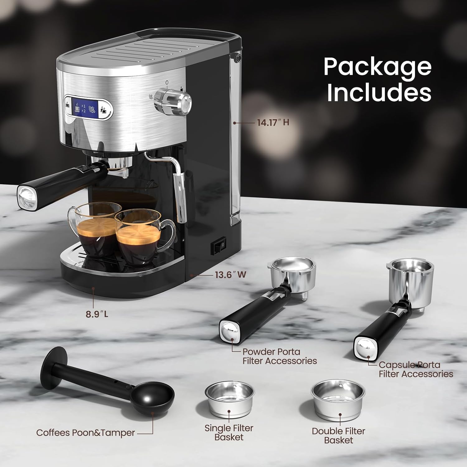 Electactic Espresso Machine and included accessories