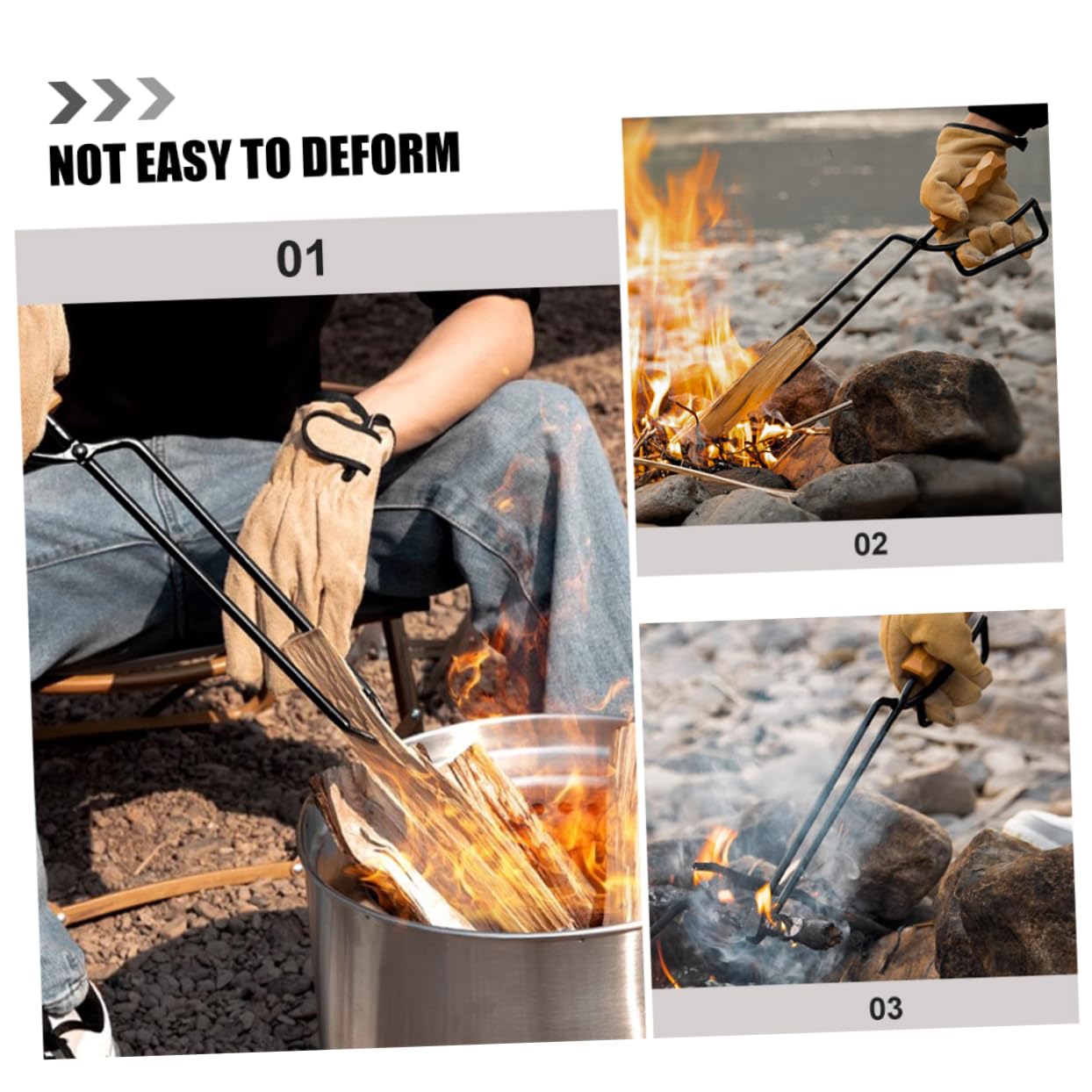 PRETYZOOM Pinze per Barbecue da Esterno in Ferro e Legno Manico Spesso, Utensile per Spostare Legna per Stufa da Interno e Parchi