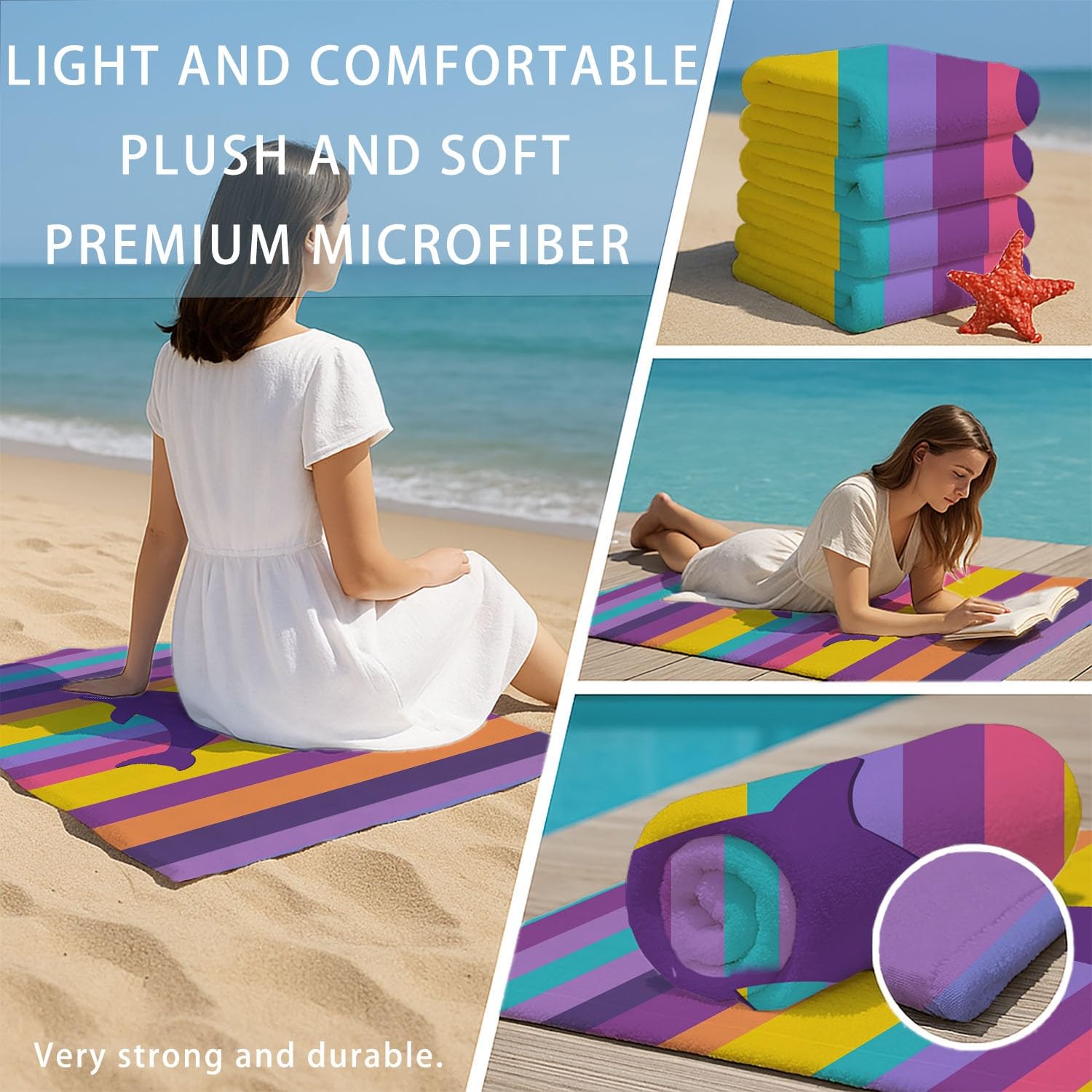 Einfach, geometrisch, symmetrisch Strandtuch 230 x 210 cm - Strandtuch trandtuch Leichtdünn Weich Strandtuch Delphinsilhouetten, Streifen,für Strand, Pool, Yoga, Picknick