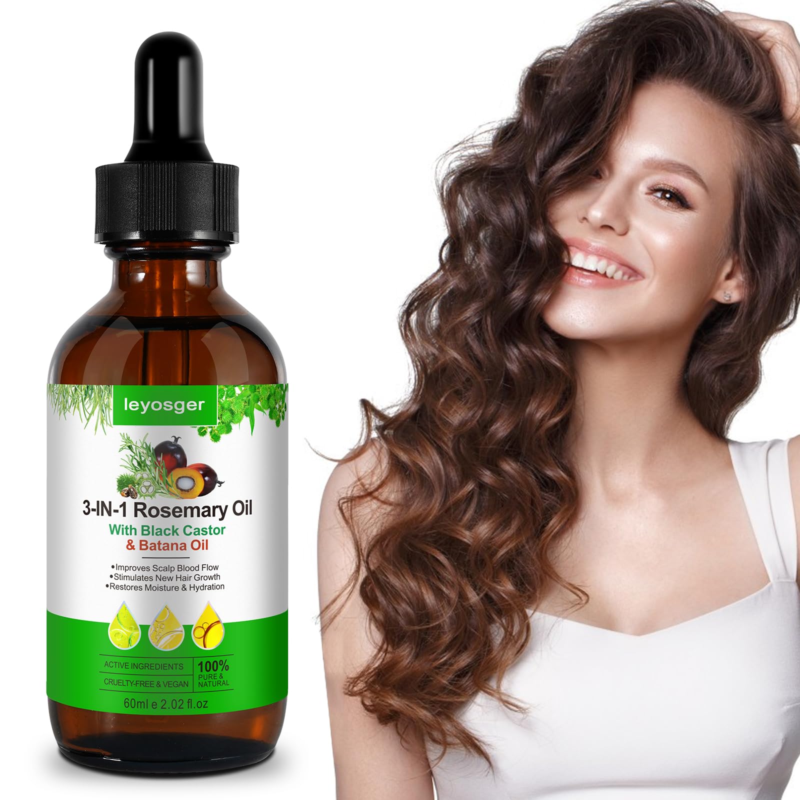 Olio Di Rosmarino 3 in 1, Olio Di Ricino Nero, Batana, Per La Crescita Dei Capelli, Stimola La Crescita Di Nuovi Capelli, Volume E Lucentezza, Nutrono Il Cuoio Capelluto, 100% Puro Naturale