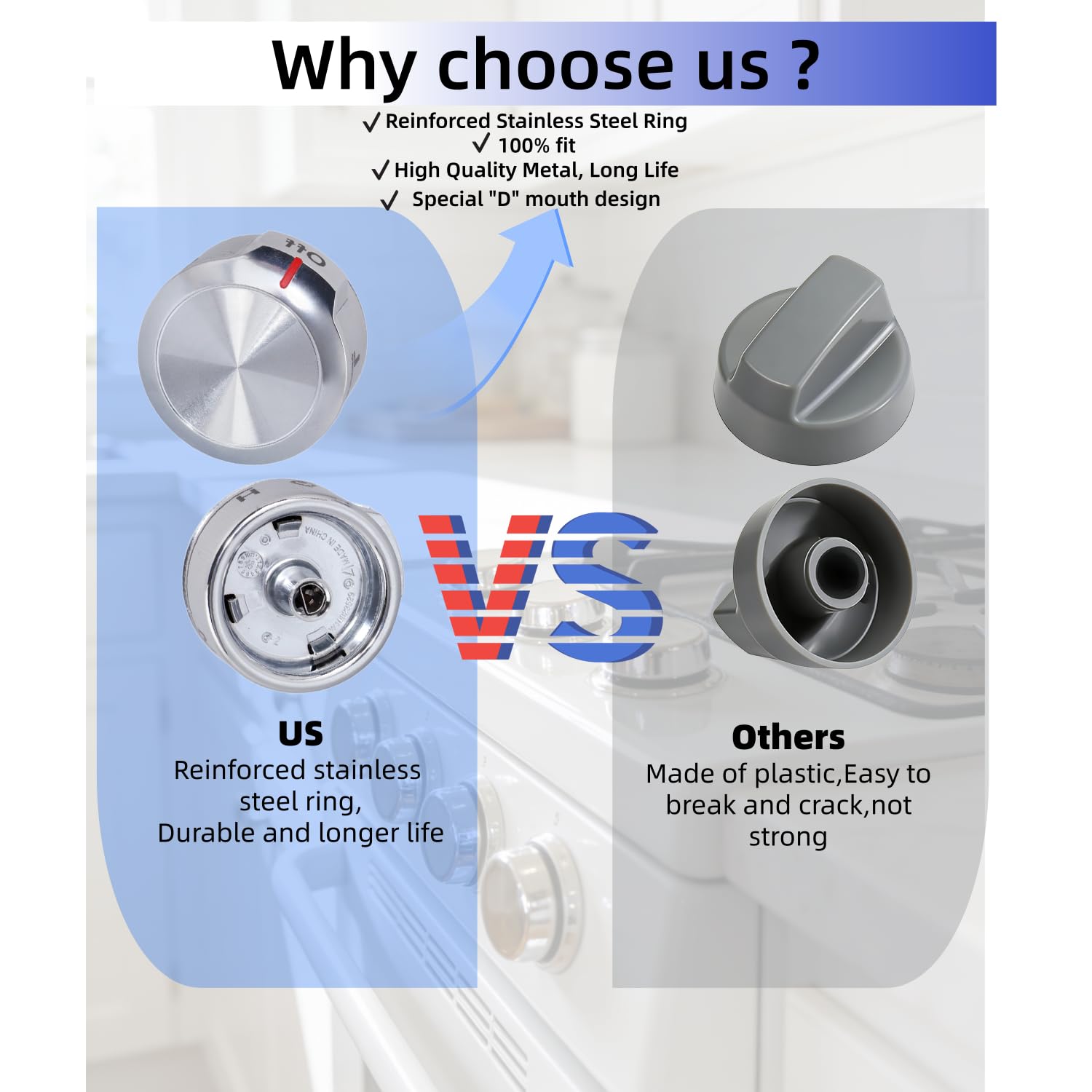 W11156487 W10823529 Stove Knobs 2 Pack, Oven Range Control Knob Replacement Parts Compatible with Whirlpool KitchenAid, Replaces AP6285576 EAP12347719 PS12347719 4546228