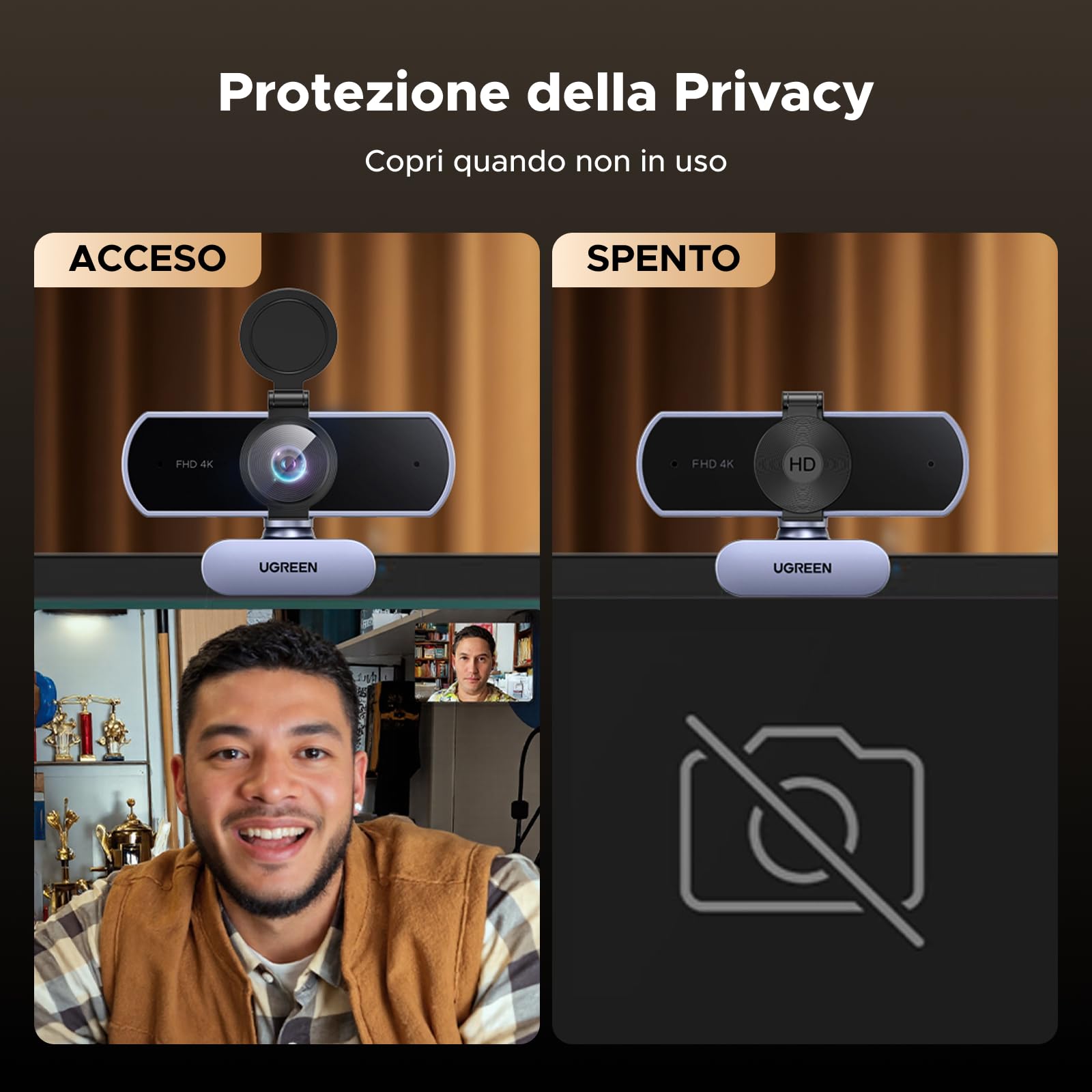 UGREEN FineCam Lite 4K Webcam 30FPS Ultra HD Webcam USB per Computer Fuoco Automatico Plug and Play per Windows MacOS Linux Streaming Youtube Skype Call Video Zoom Video Conferenze