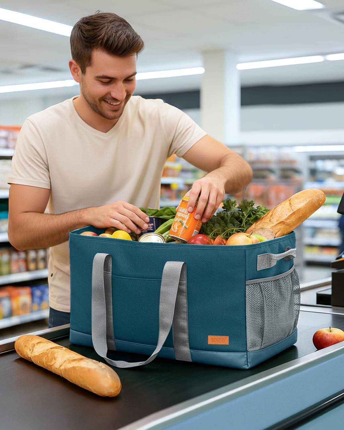 WONDAY Extra Large Utility Tote Bag - Standing Reusable Grocery Bag with Handle - Image 8