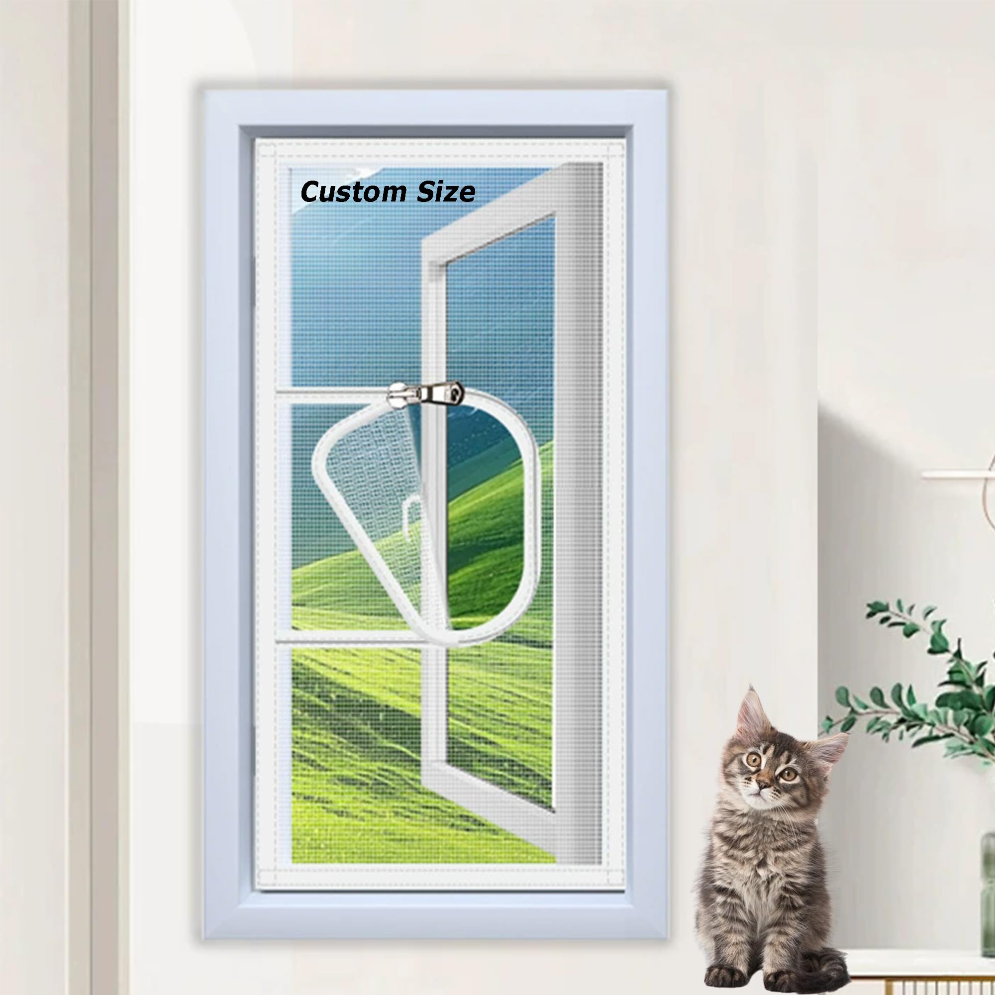 Xxiudee White Sticky Tape, White Mesh Cat Window Guard Screen, Custom Size Window Mesh Net For Bedroom/Living Room/Kitchen, Self-Adhesive Netting Anti-Mosquito Insect, Balcony Safety Screen Mesh