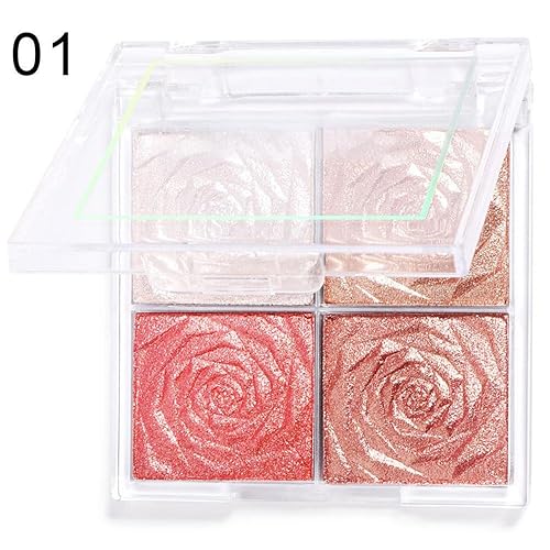 ACSUSS 4 Tone Blush Highlighter Palette Shimmer Powder Makeup Set For Women Girls Face Cheek Eyeshadow Glow Cosmetic Type 1 One Size(Type 1,One Size)