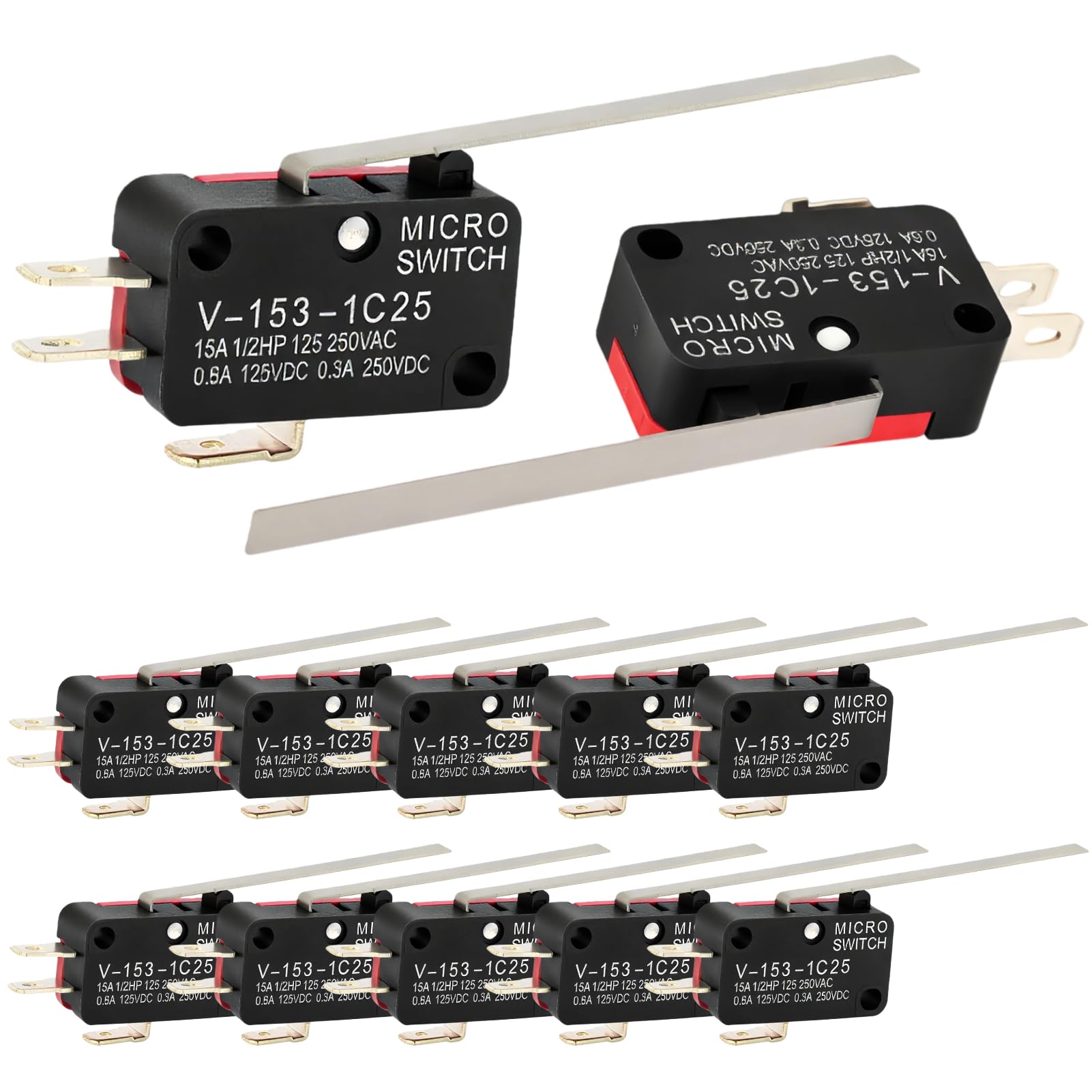 QSYZAIL 12 Pcs Micro Limit Switch with Lever SPDT 1NO 1NC Microswitch V-153-1C25