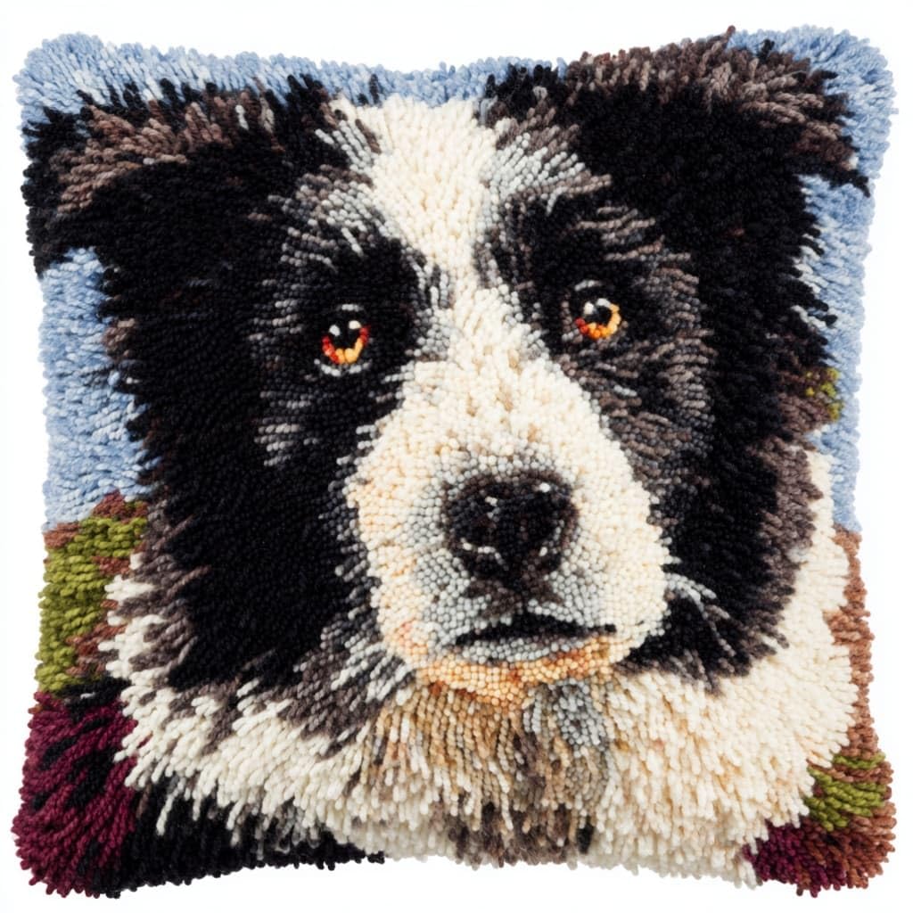 AxiangziK Latch Hook Pillow Kit,Border Collie DIY Cushion Cover 43X43Cm