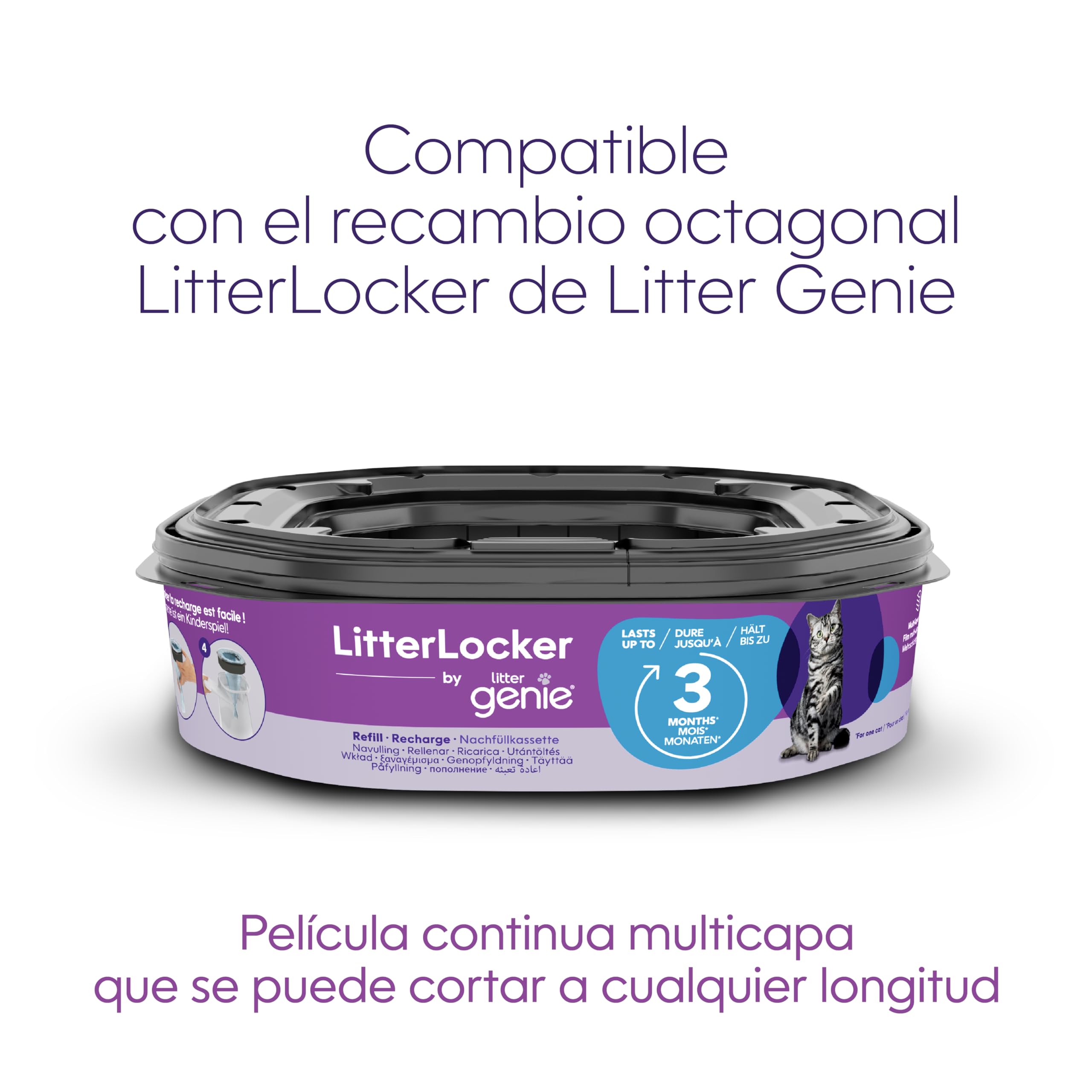 Litter Genie - Litter Locker – Cubo para Arena de Gato a Prueba de olores, fácil de Limpiar, con Pala incluida y 1 Recambio XL (3 Meses). Compacto y fácil de Usar.