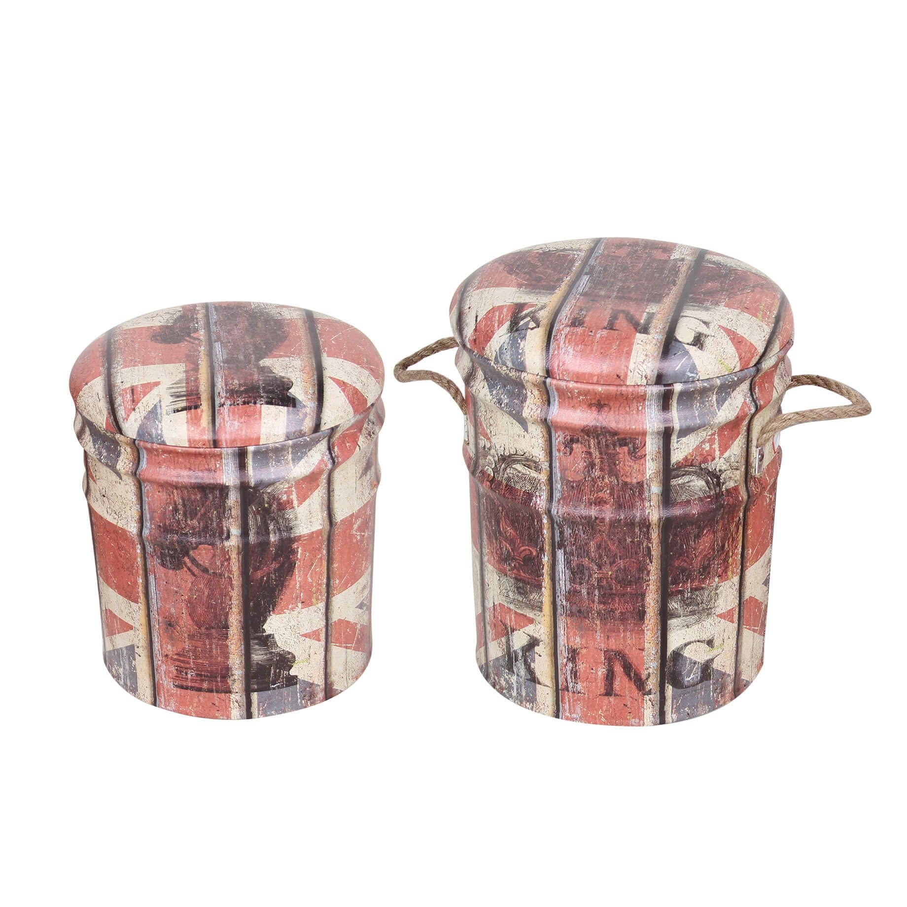 Set Di 2 Pouf Contenitore Tondo Per Interno Poggiapiedi Salotto Camera Cameretta