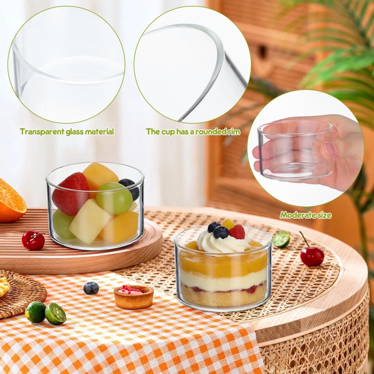 Angoily 8 tazas de postre de vidrio pequeñas, taza de pudín transparente, taza de natillas, vasos de degustación, mini recipientes de vidrio para almacenamiento de alimentos