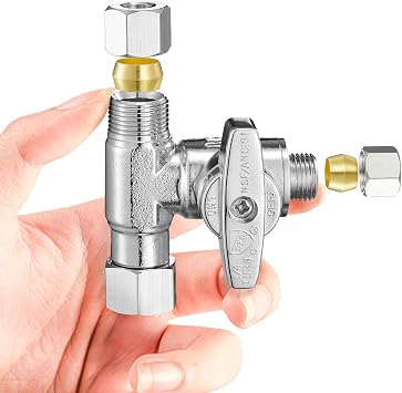 Tee Stop Valve Add-A-Tee Valve, 3/8" Compression Faucet T Adapter Connector Splitter for Dishwasher Washing Machine Toilet Supply Line3/8x3/8x3/8
