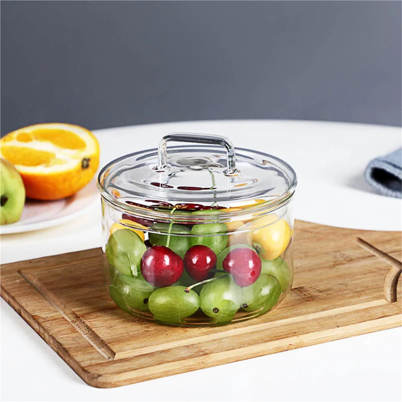 Ensaladeras Cuenco de vidrio resistente al calor con tapa Stackabe, cuencos redondos for ensalada de frutas, contenedor de almacenamiento de alimentos de cocina transparente, 2 uds. Para Cereales, Ens