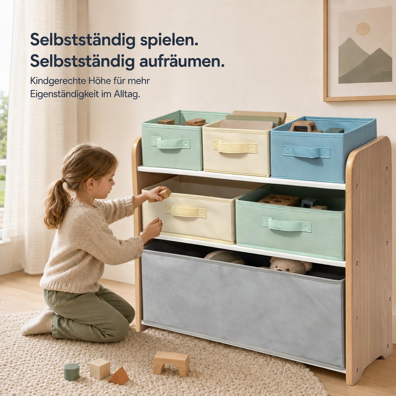 ALVIX Spielzeugregal mit 6 Aufbewahrungsboxen, Spielzeug Organizer